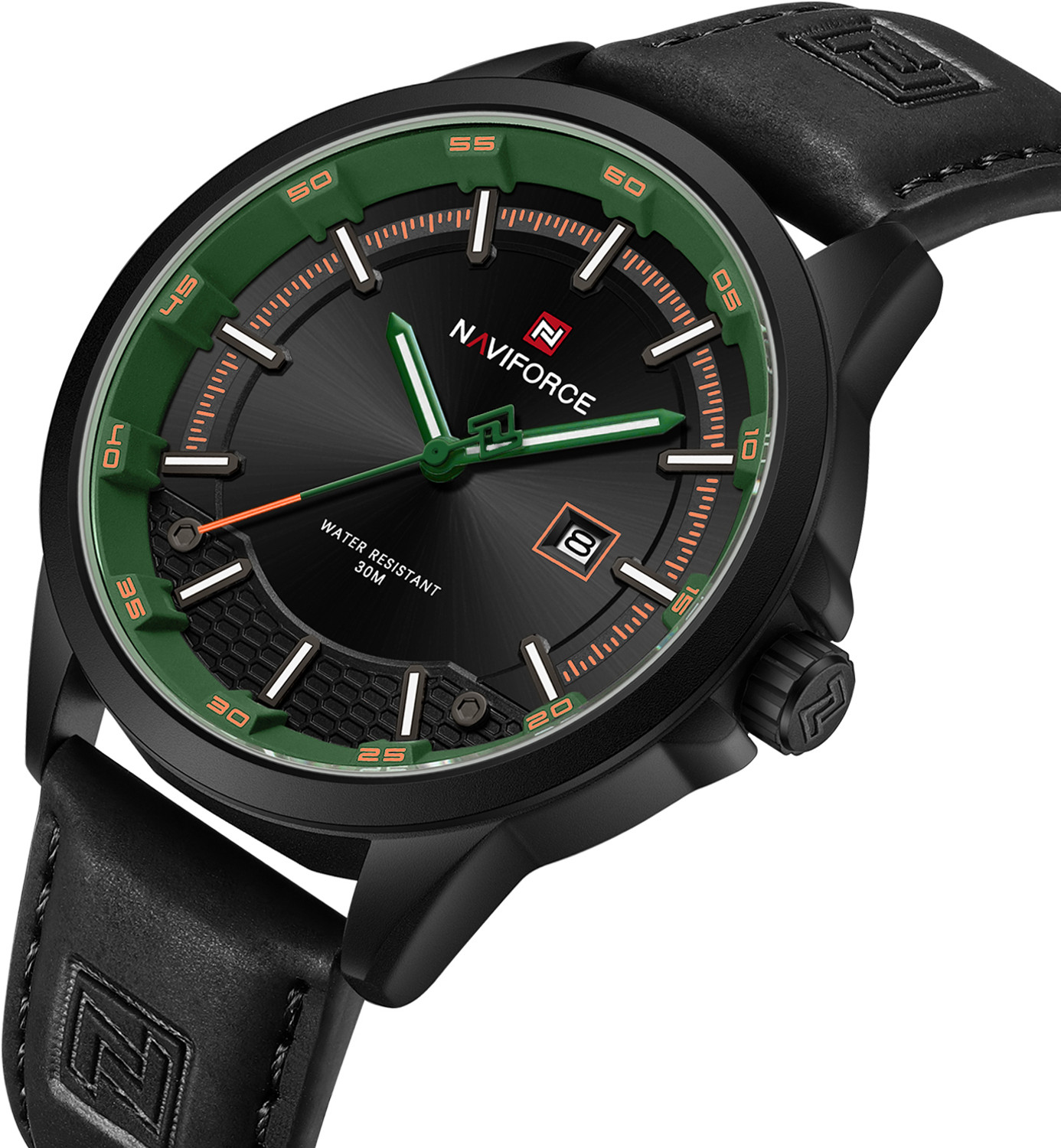 Image of NAVIFORCE NF9248L Black Men's Trendy Leather Strap Sports Waterproof Luminous Analog Watch - For Men