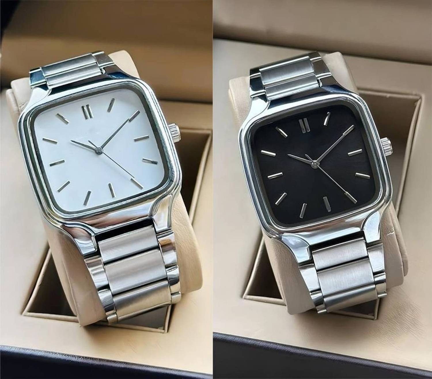 Calf & Co. Square Black_Square Silver. New Trandy Stylish Analog Collection Watch_Square Black_Square Silver. Analog Watch - For Men