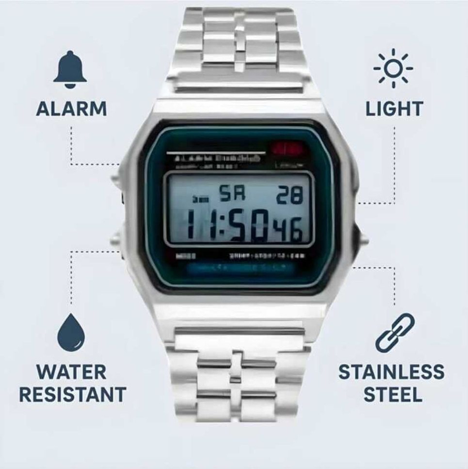 Image of Zadinga Dial Color: Grey, Case Shape: Rectangular Watch Movement Type: Quartz, Watch Display Type: Digital and Stainless Digital Watch - For Men