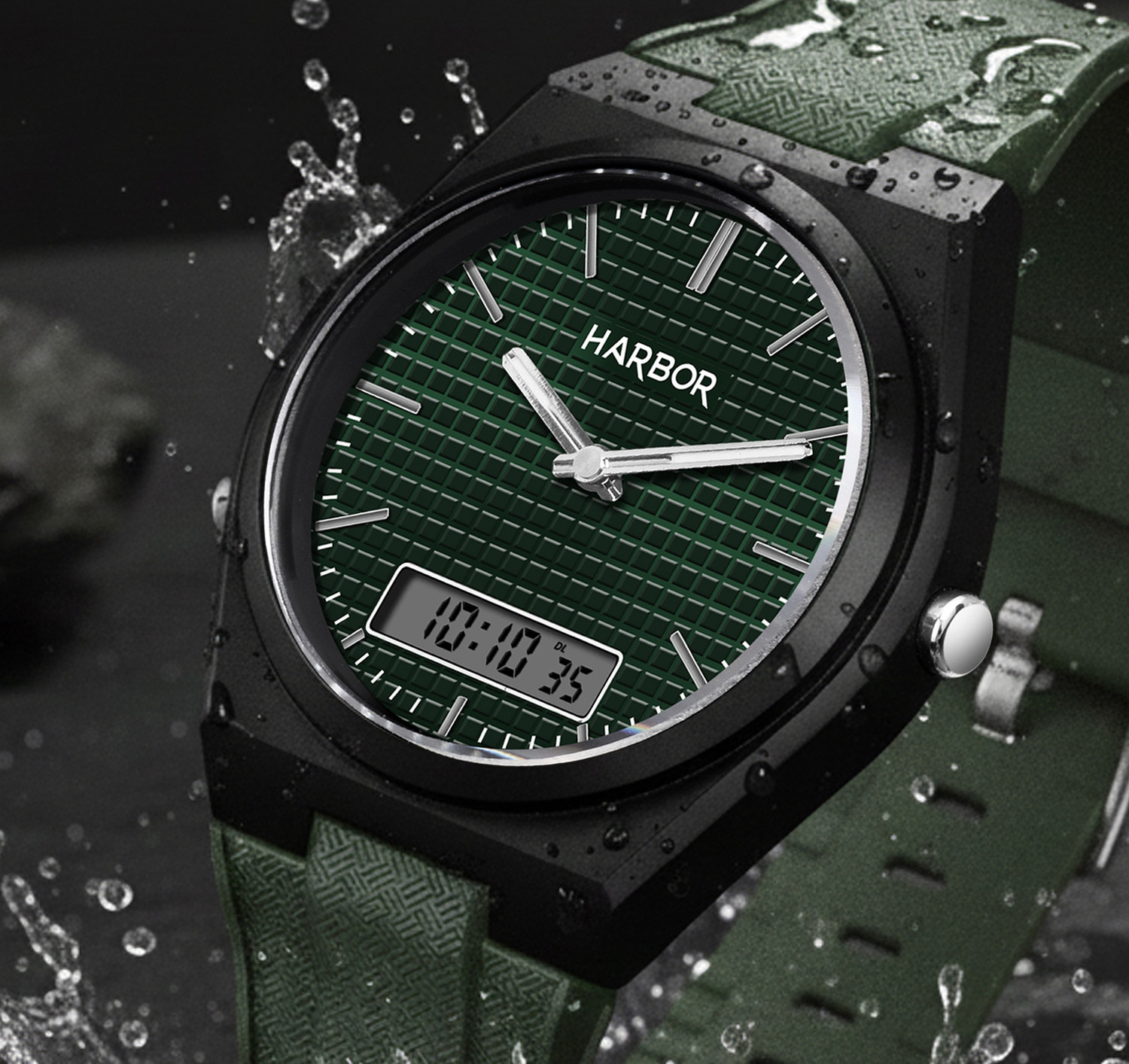 Image of Harbor 9153 Full Green Slim Plastic Body Casual, Office & Party Wear Analog Digital Watch Analog-Digital Watch - For Men