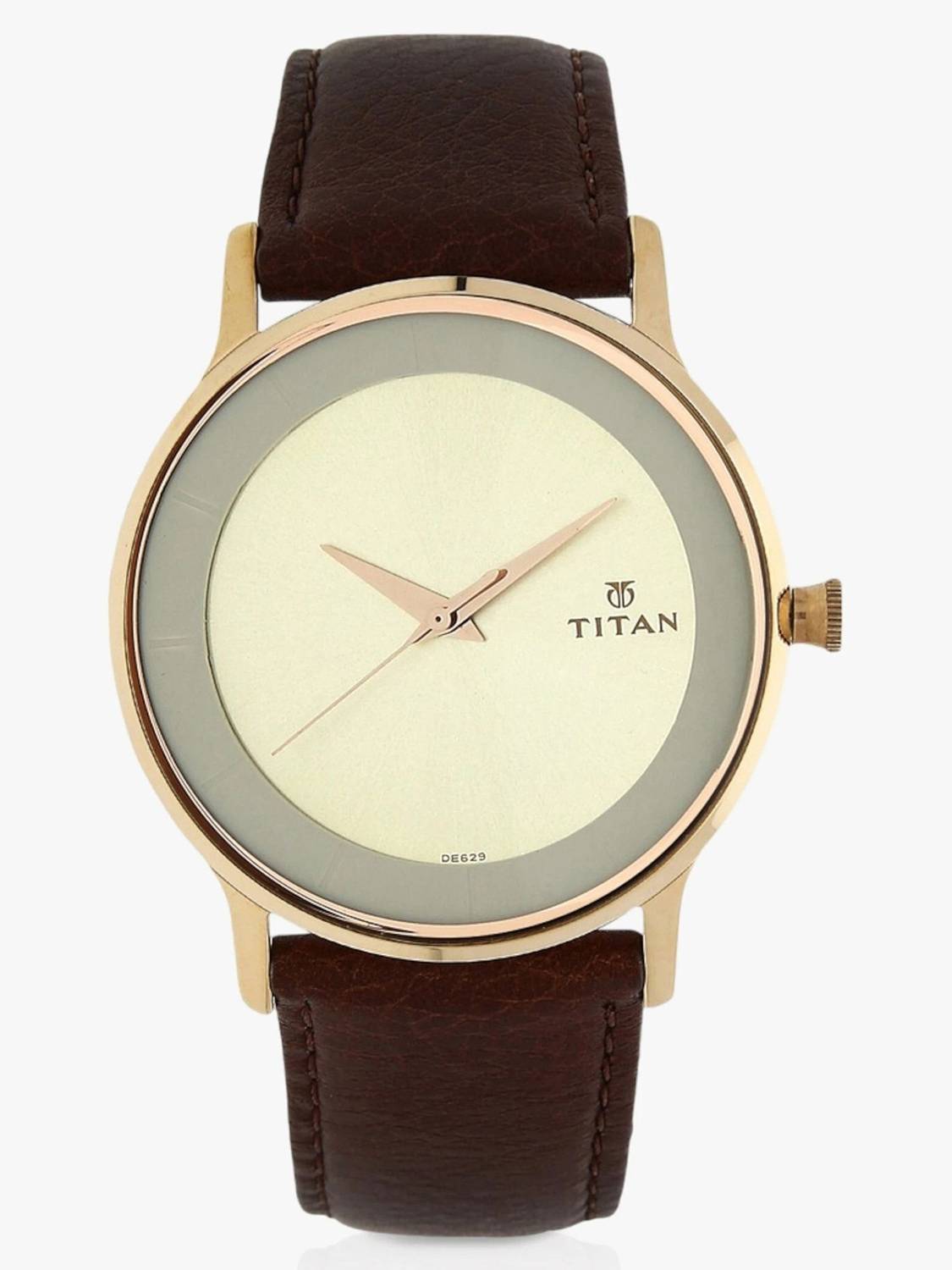 Titan Quartz Champagne Dial Brown Leather Strap Analog Watch - Image 2