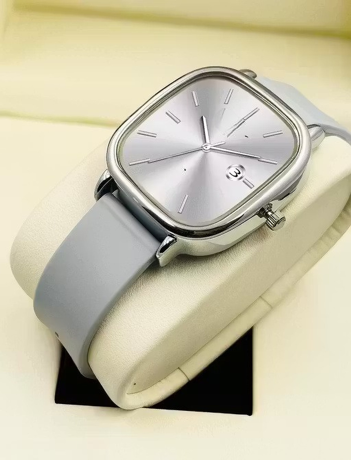 Image of HC HARMI CREATIVE Date Function Working White Dial & Grey Silicon Belt watches Lock Premium Quality Analog Watch - For Men & Women Analog Watch - For Men & Women