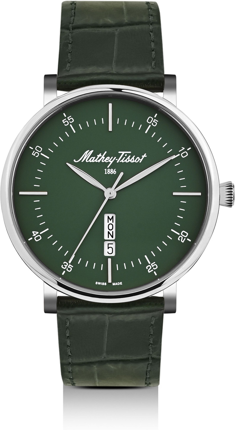 Image of Mathey-Tissot H7918ALV Swiss Made Monsoon Day-Date Quartz Green Dial Analog Watch - For Men