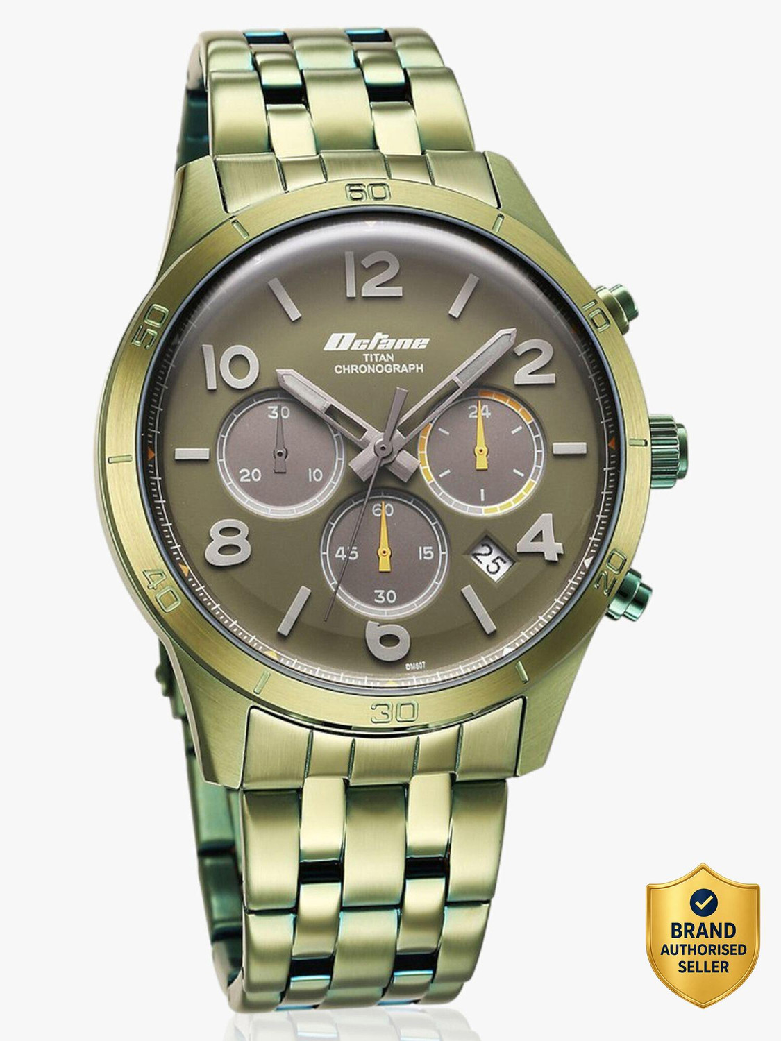 Image of Titan 90153Qm01 - Dm807 - Octane Titan Octane Chronograph Green Dial Green Stainless Steel Strap Analog Watch - For Men
