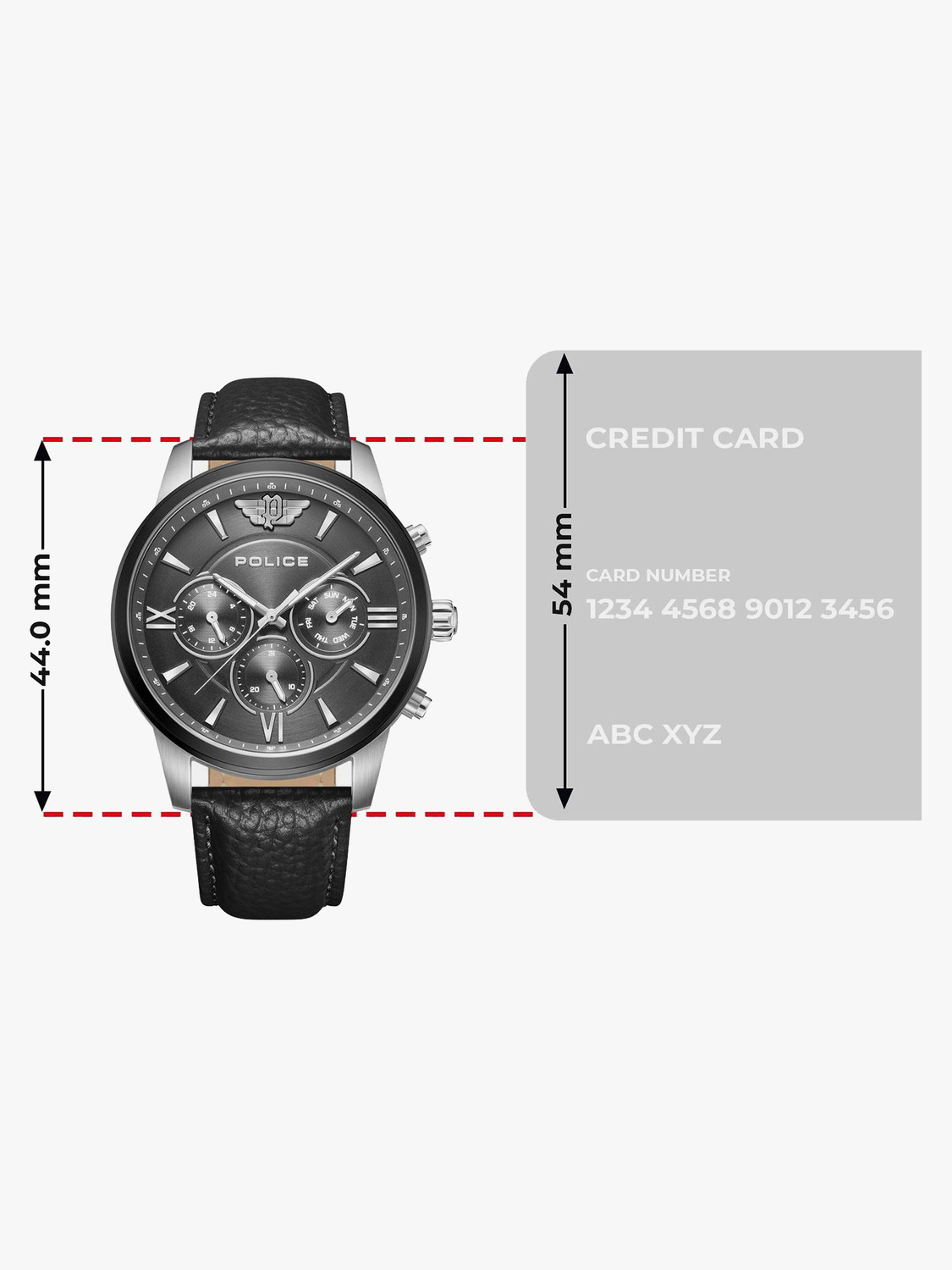 Image of Police Urban Rebel Police Multifunction Grey Dial Black Leather Strap Analog Watch - For Men