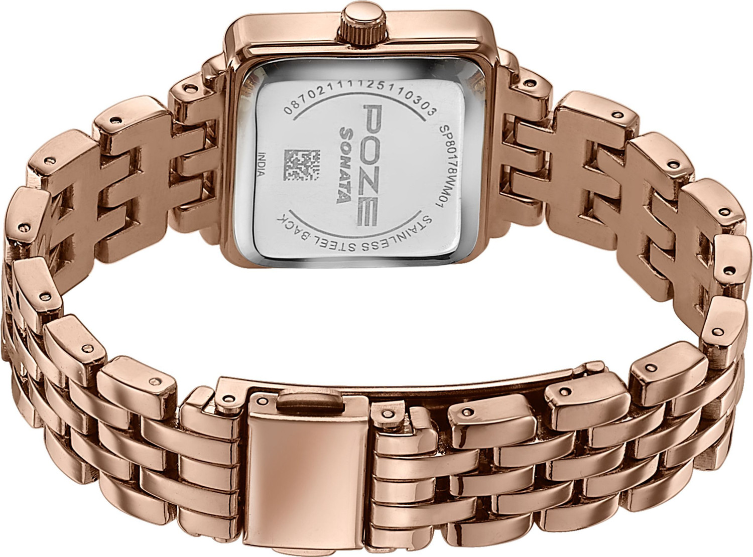 Image of SONATA Poze 8 Sonata Poze 8 Quartz MOP Brown Dial IP Rose Gold Solid link Strap Analog Watch - For Women