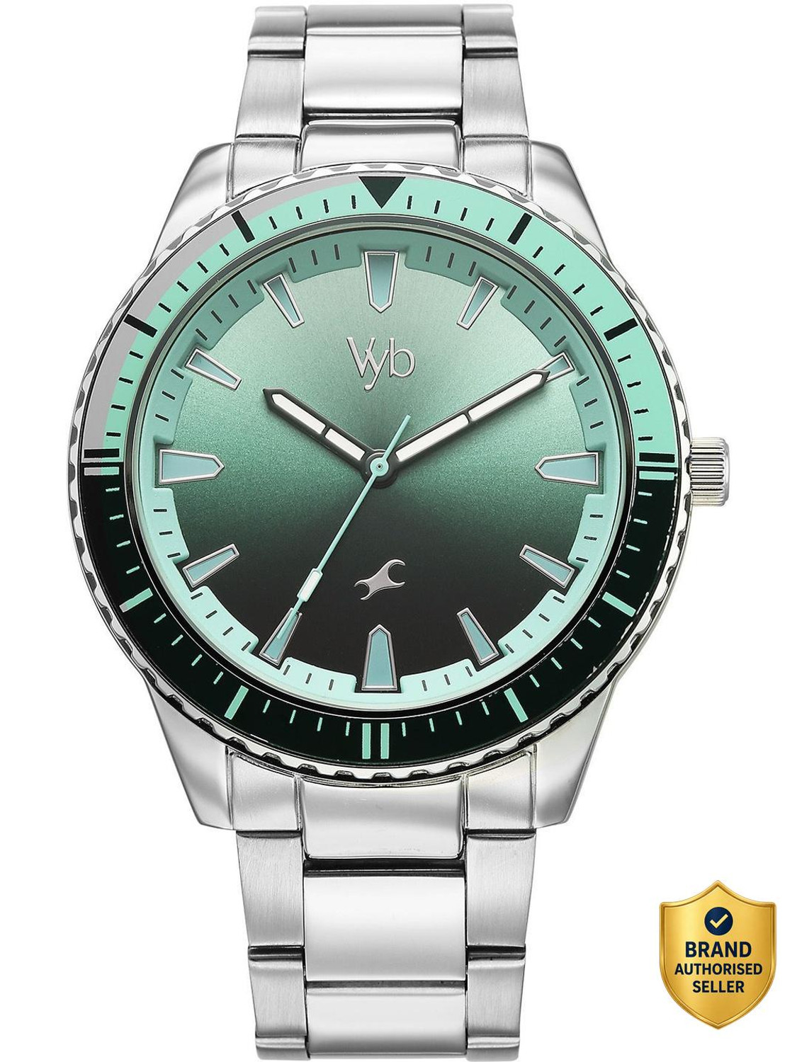 Image of Fastrack Vyb Hustler Fastrack Vyb Hustler Quartz Green Dial Steel Strap Analog Watch - For Men