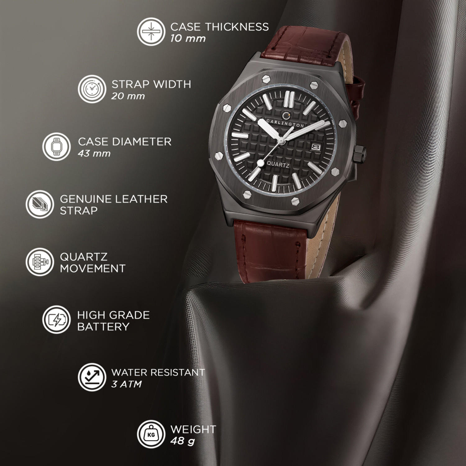 Image of Carlington CT 4040 Brown Belt Carlington Meridian Series Premium Gents Wrist Watches Analog Watch - For Men