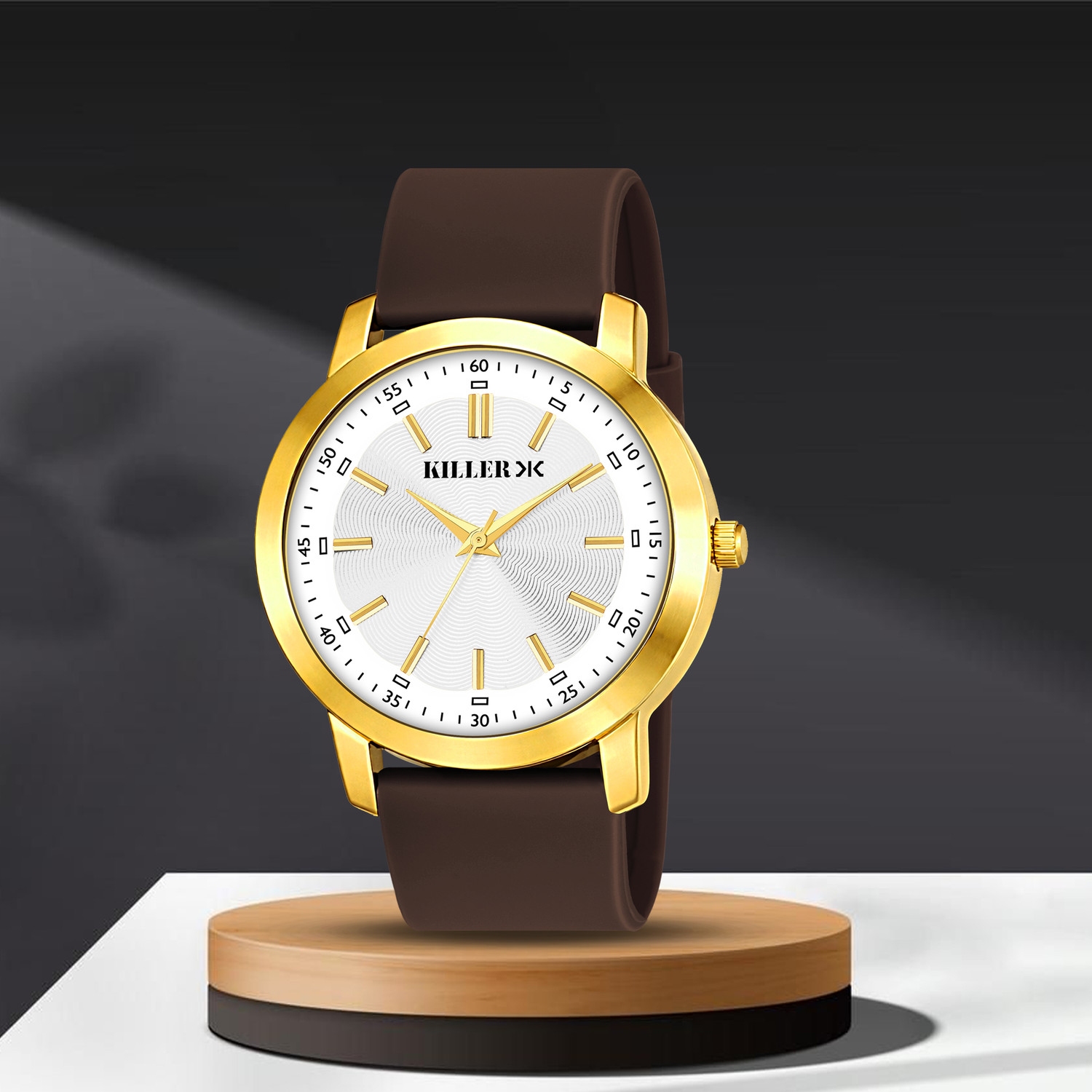 Image of KILLER Timeless Gold Elegance with White Dial & Premium Silicone Strap Analog Watch - For Men