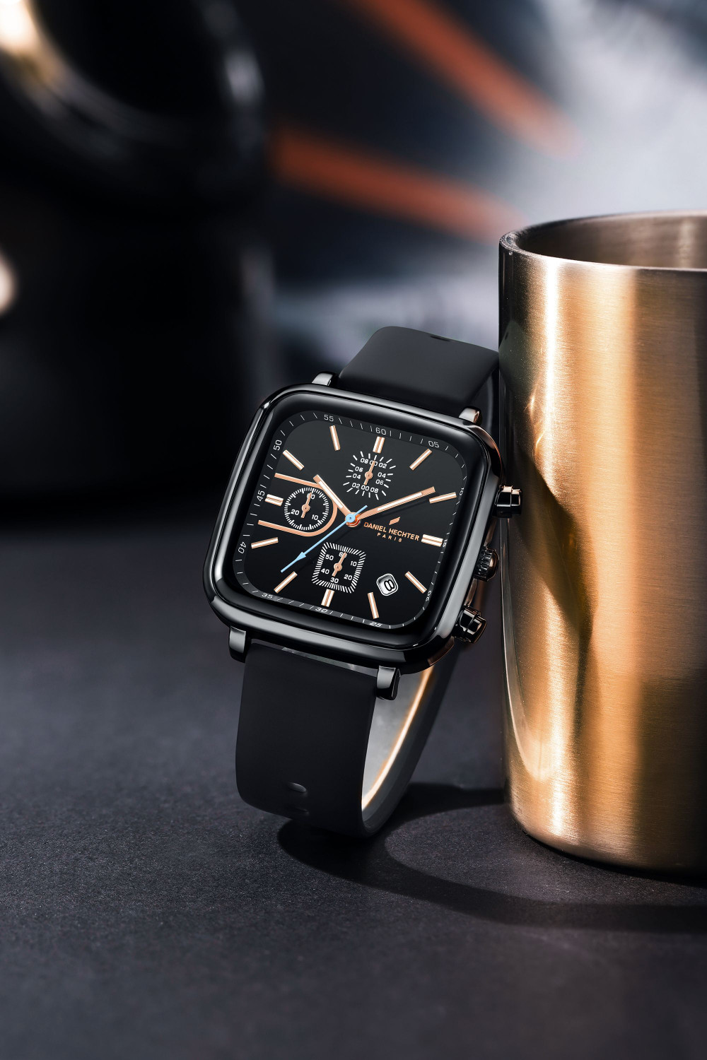 Image of DANIEL HECHTER Model DHM1002 Modern Multi Functional Watch for Men with Square dial and Silicon Band Analog Watch - For Men
