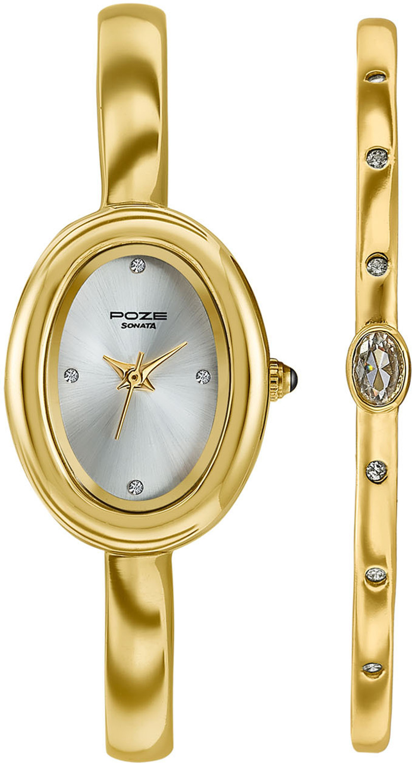 Image of SONATA Poze Drop 9.2 Poze 9 Quartz Gold Dial IPG Alloy Kada Strap Analog Watch - For Women