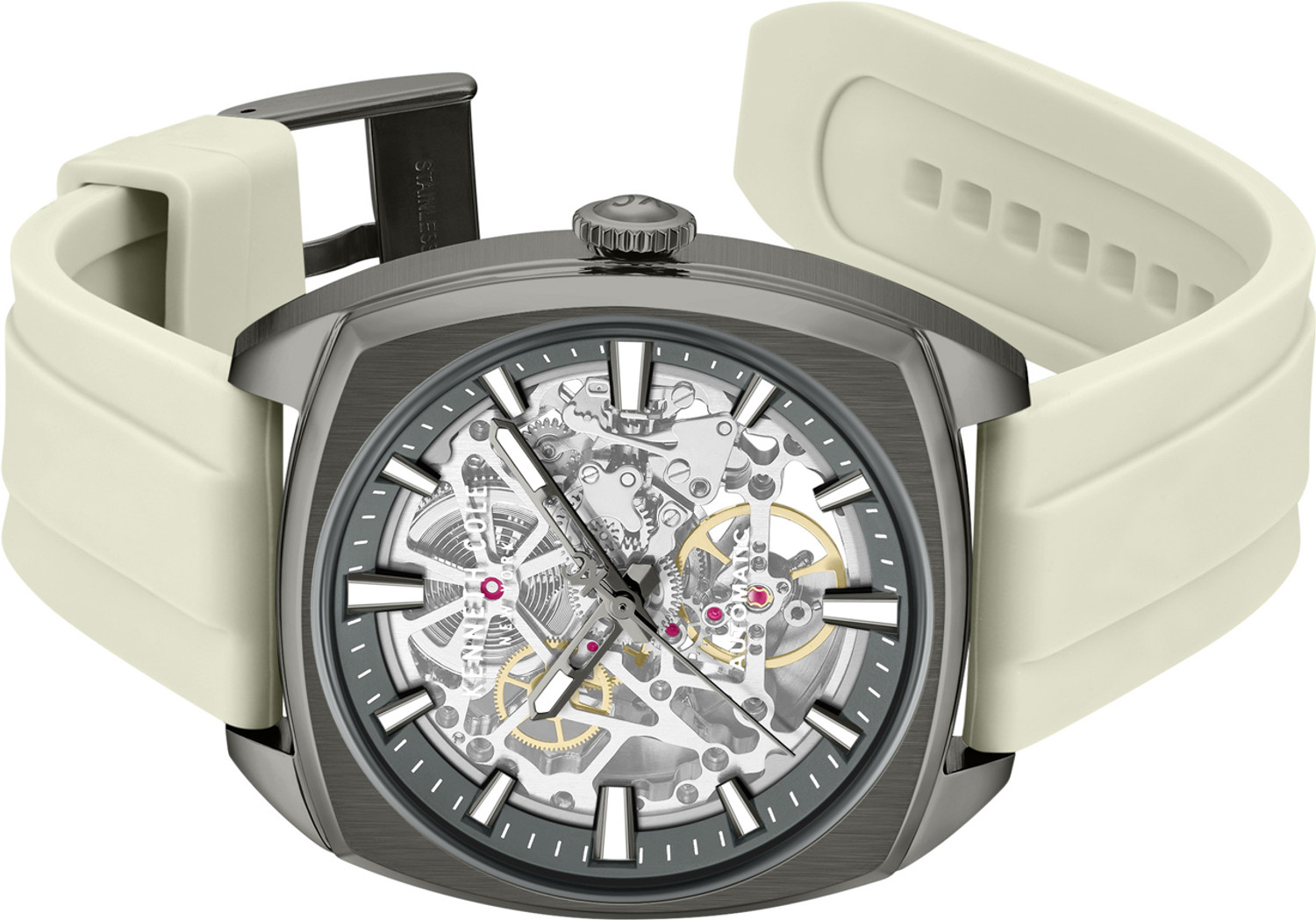 Image of Kenneth Cole Automatic Gun Dial White Silicon Strap Analog Watch - For Men KCWGZ0099205MN,KCWGZ0099205MNW
