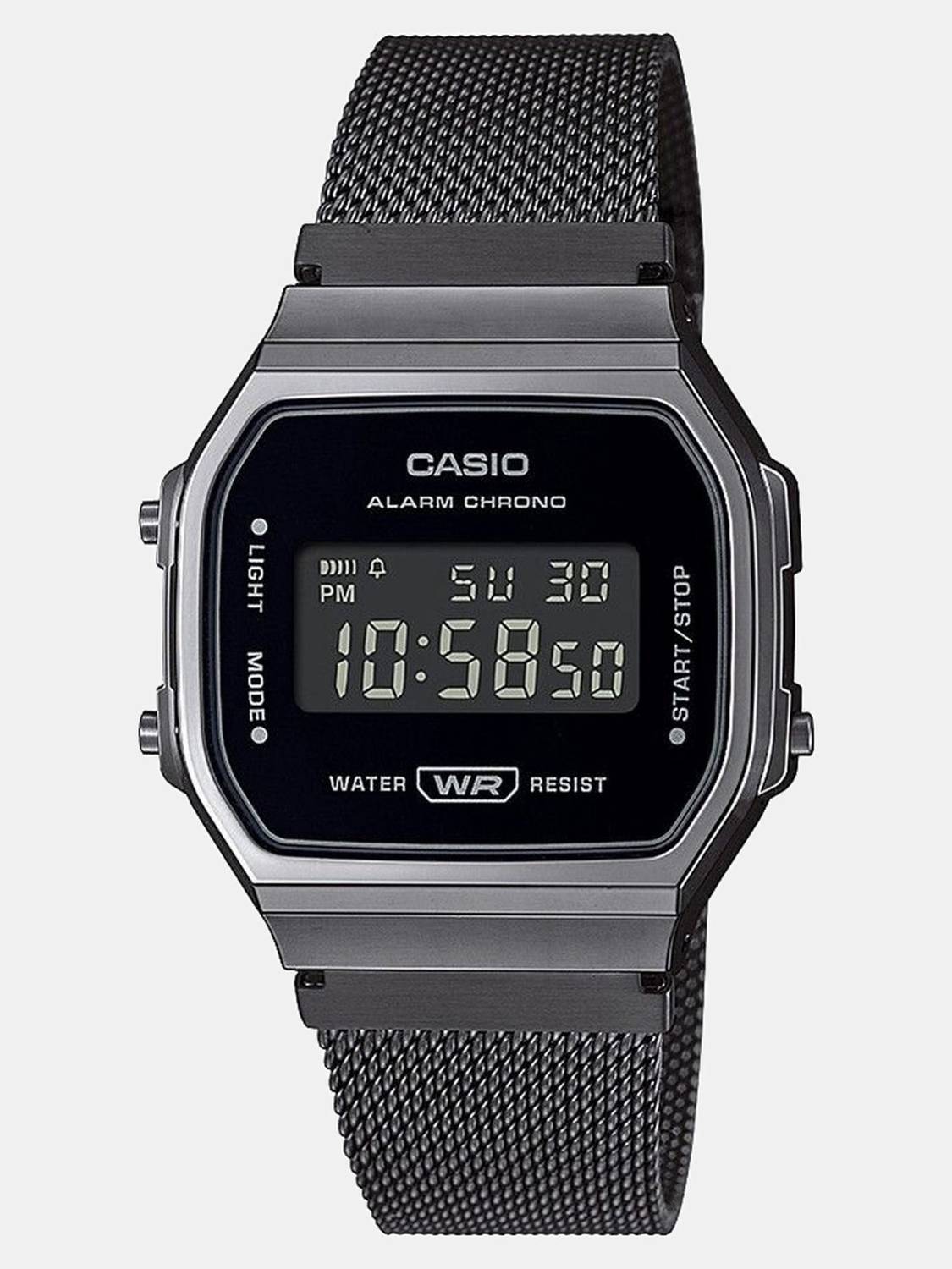 CASIO Vintage Black Dial Silver Stainless Steel Band Digital Watch  - For Men & Women D259 (A168WEMB-1BDF)
