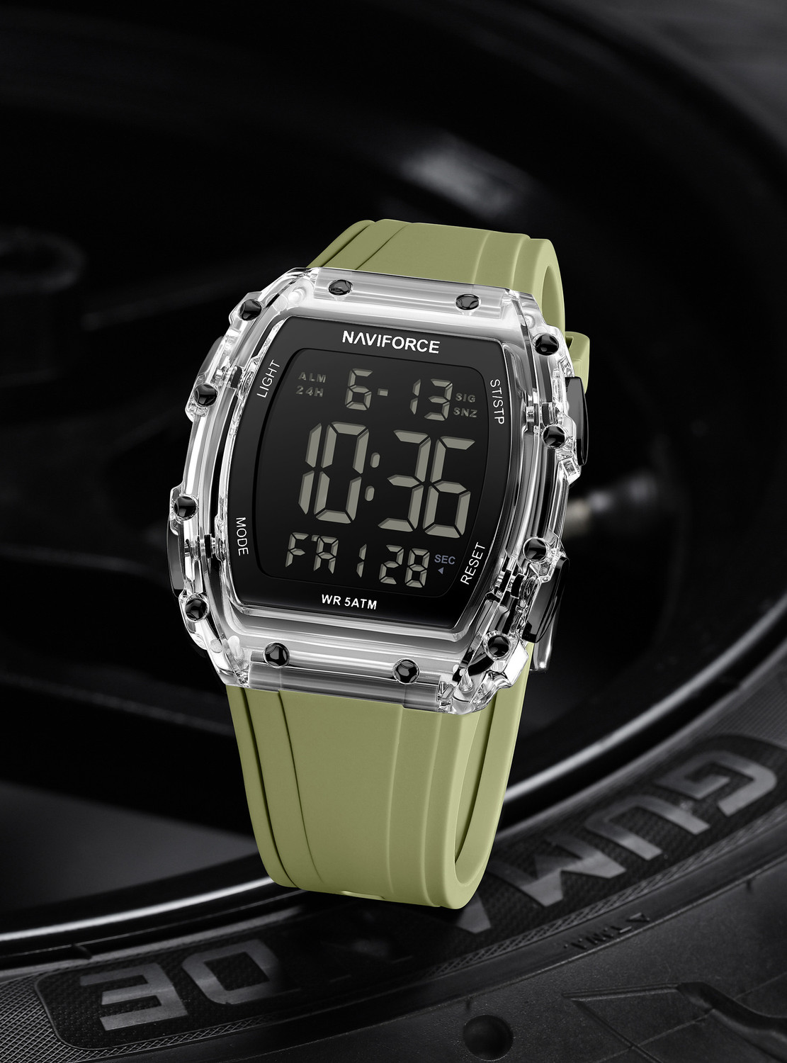 Image of NAVIFORCE NF6107 Transparent Barel Shaped Sports LCD Digital Date Silicone Strap Digital Watch - For Men