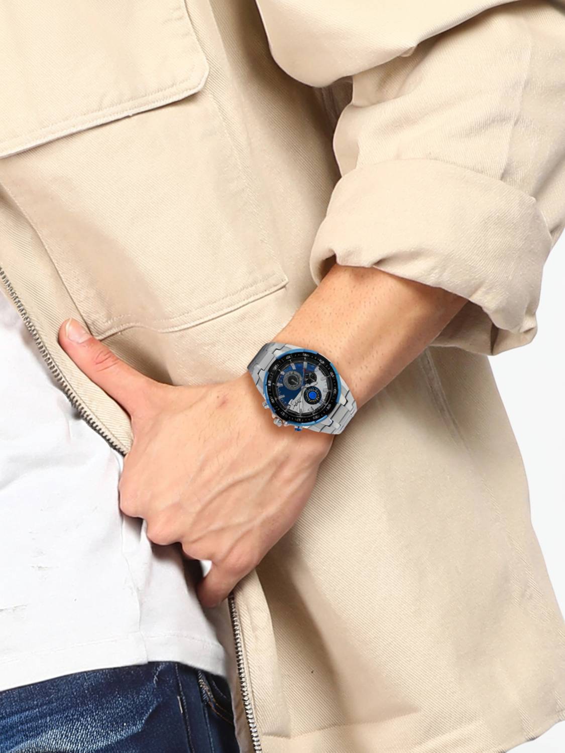 Titan Octane Chronograph Blue Dial Silver SS Strap Watch - Image 2