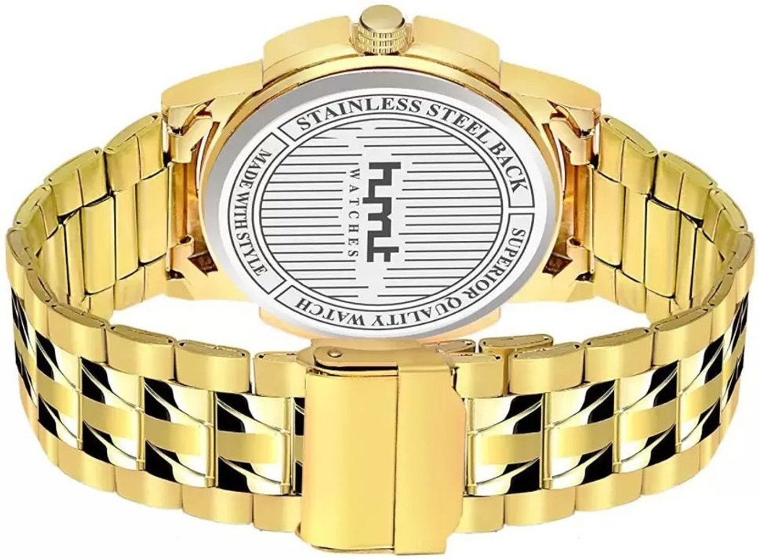 Image of HMT DLX Unique Analoge watch Series men and boys Analog Watch Date Functioning Sliver Dial Golden Chain Analog Watch - For Men