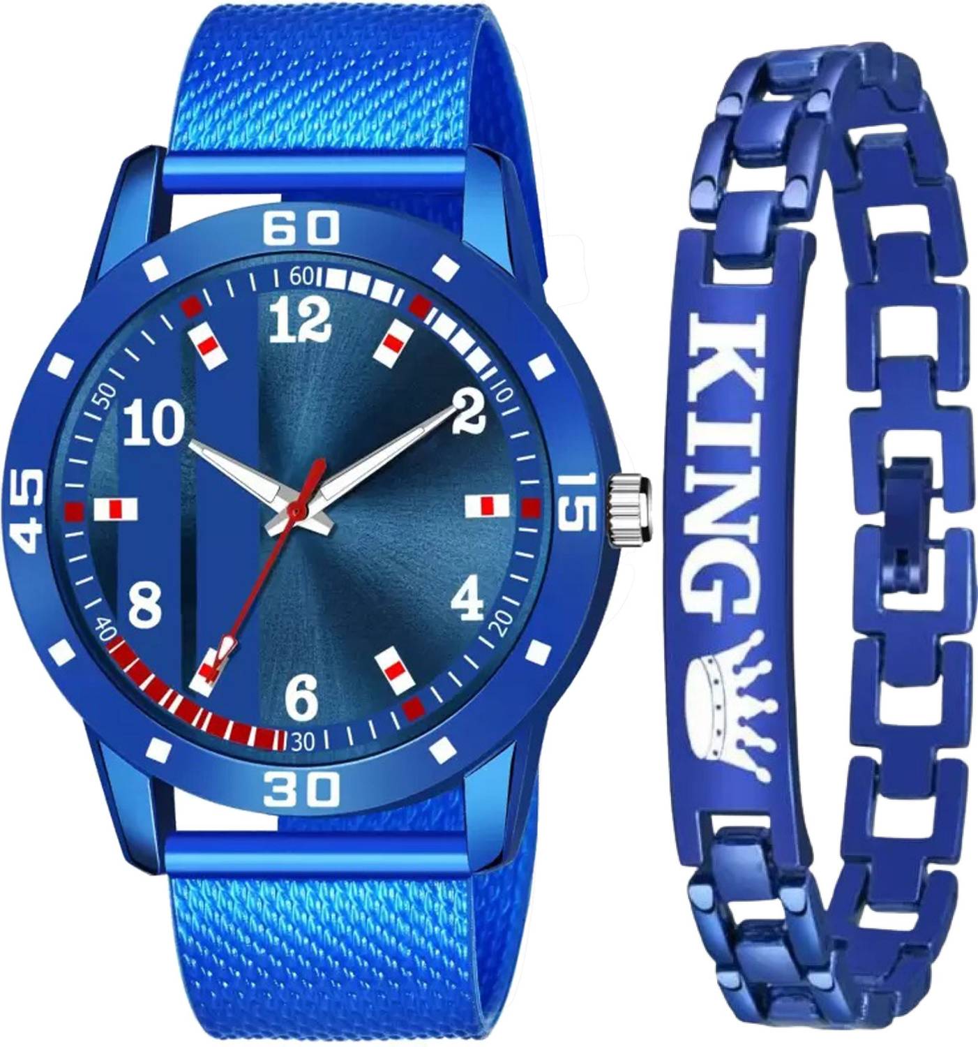 Alkhwatches Blue Combo King Bracelet & Superior Dial Tone Water-Proof watch for Men & Boy Analog Watch - For Boys