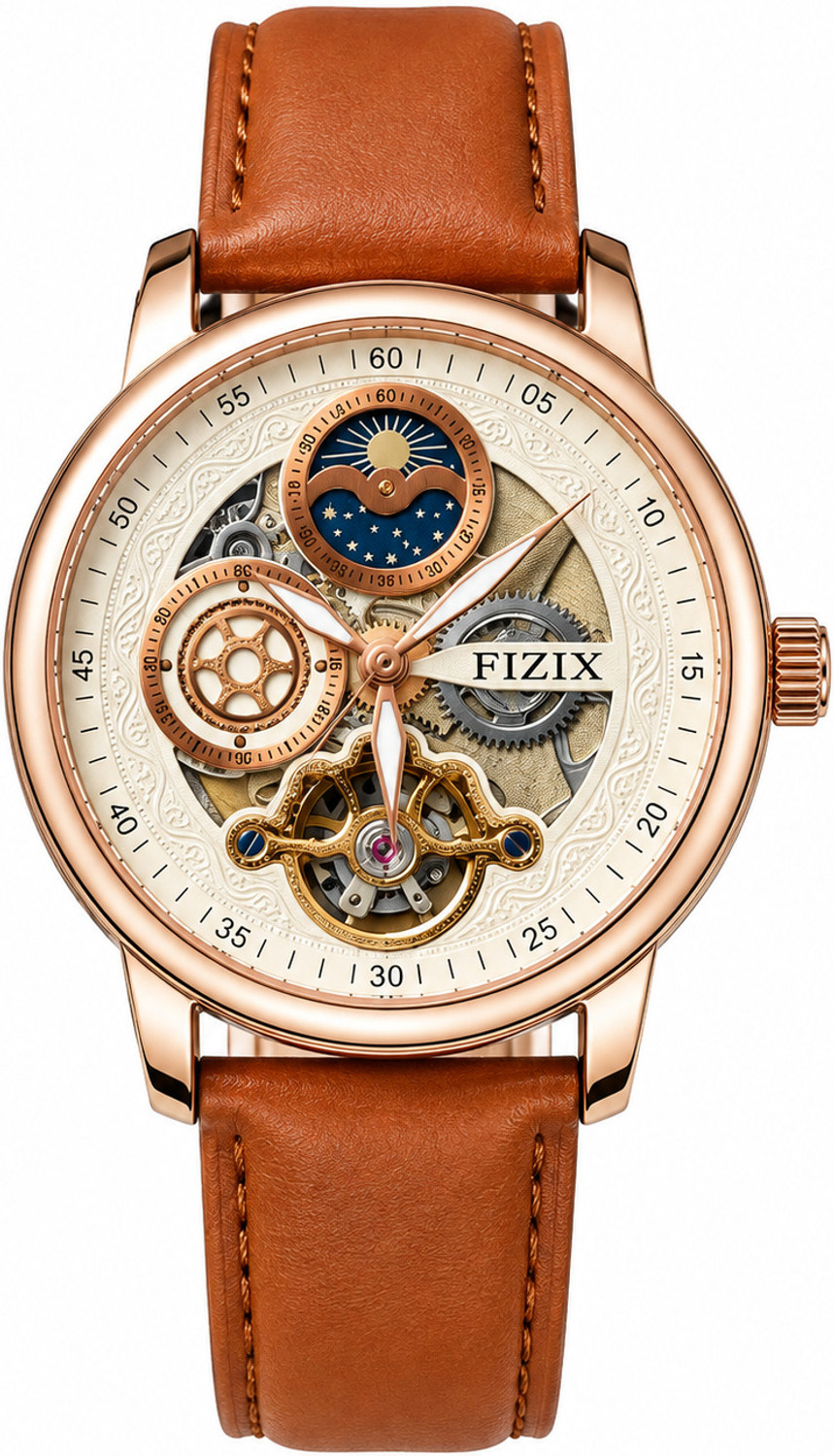 Image of BAJRANG ROYAL luxury analog watch for men brown leather strap stylish casual wrist watch. Premium Skeleton Collection Analog Watch - For Men