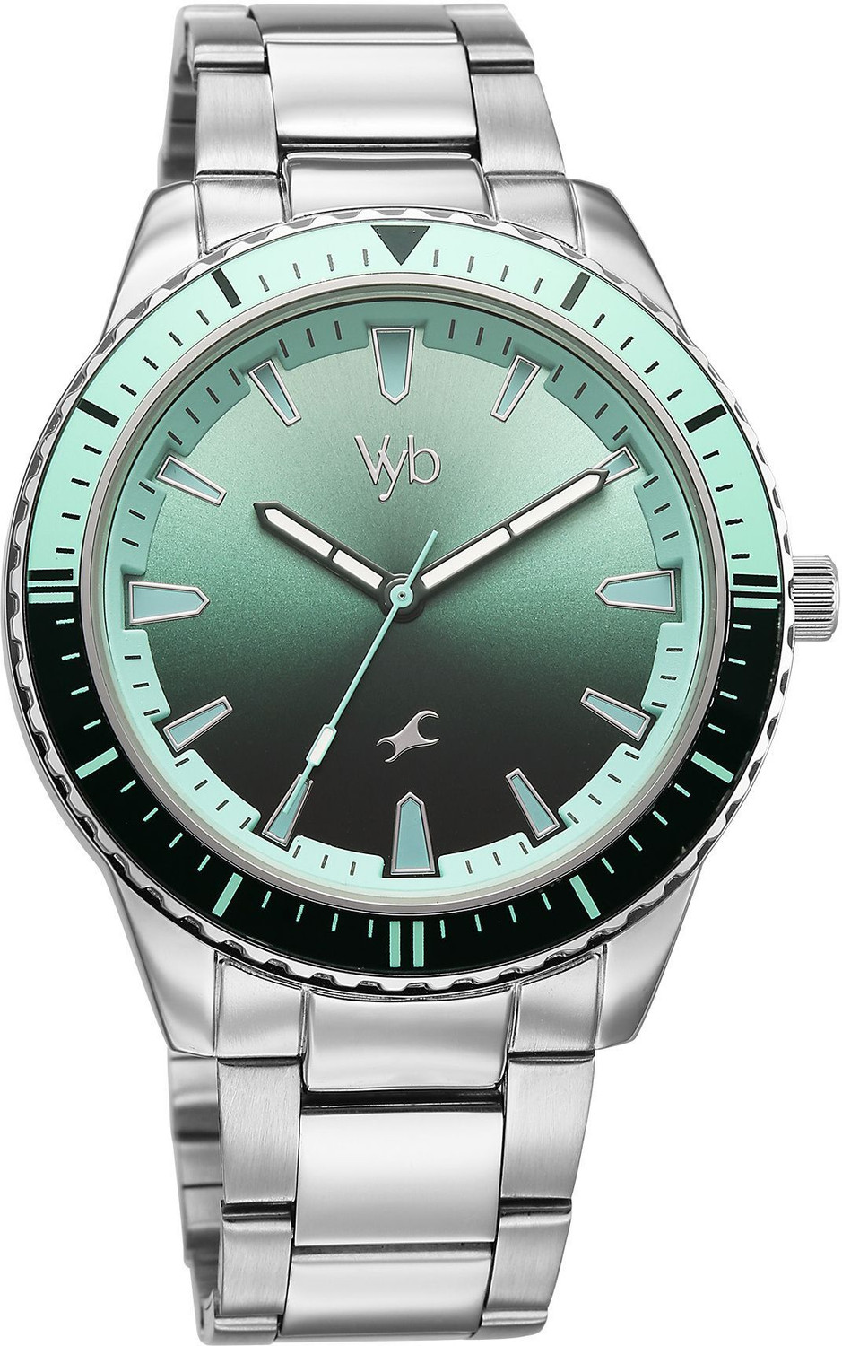 Image of Fastrack Vyb Hustler Fastrack Vyb Hustler Quartz Green Dial Steel Strap Analog Watch - For Men
