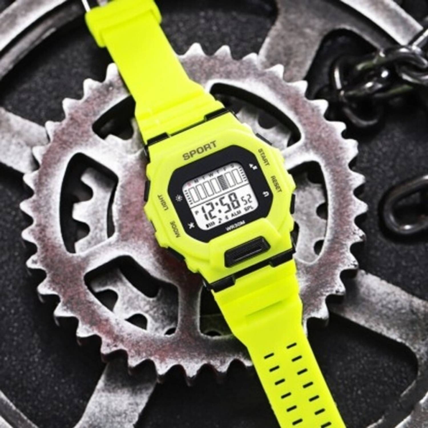 RS TRADER CO MULTICOLOR DIAL YELLOW SILLICON STRAP DATE ALARAM