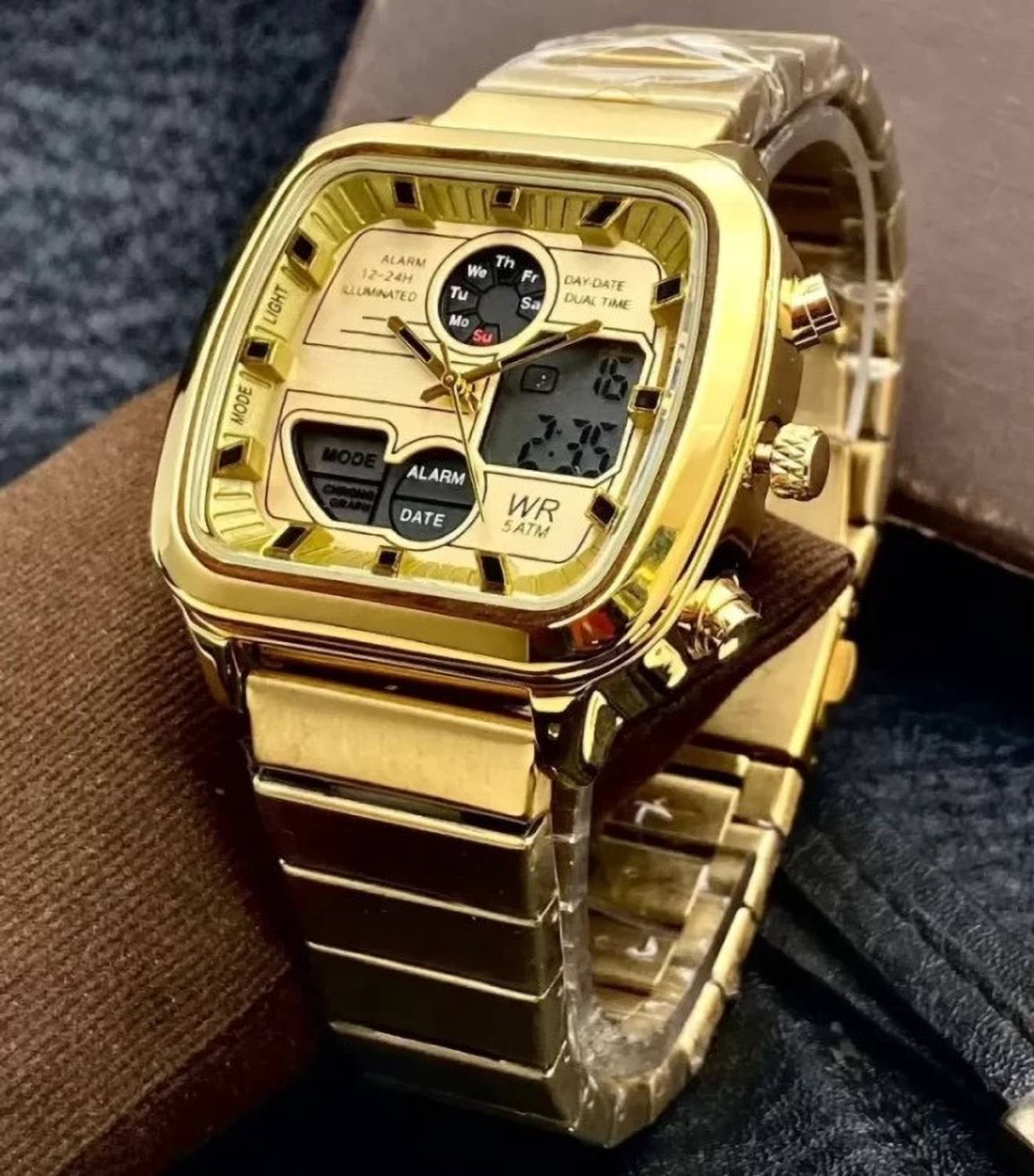 FOREST Gold Analog-Digital Stainless Steel Watch for Men