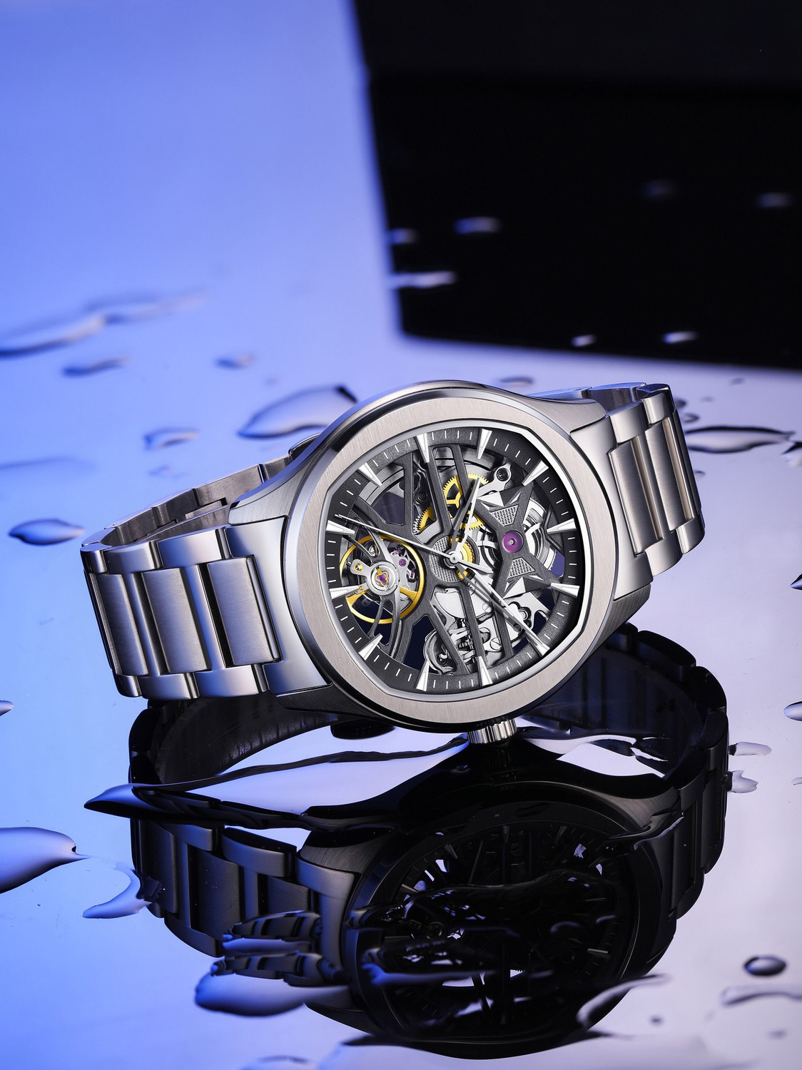 Image of Alix AL2924S Black Skeleton Dial With Silver Stainless Steel Strap Analog Watch - For Men
