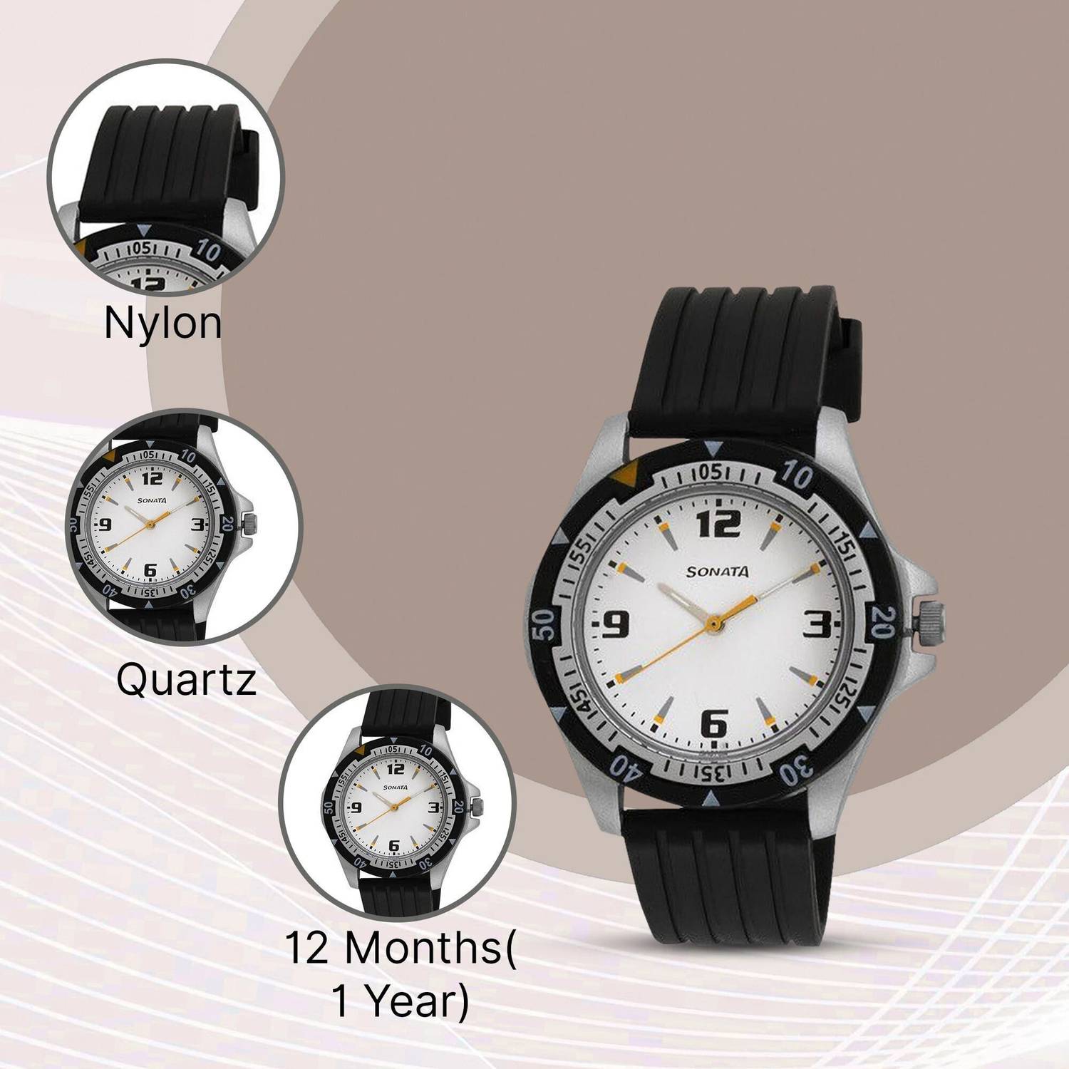 SONATA SF Quartz White Dial Black Plastic Strap Analog Watch - Image 5