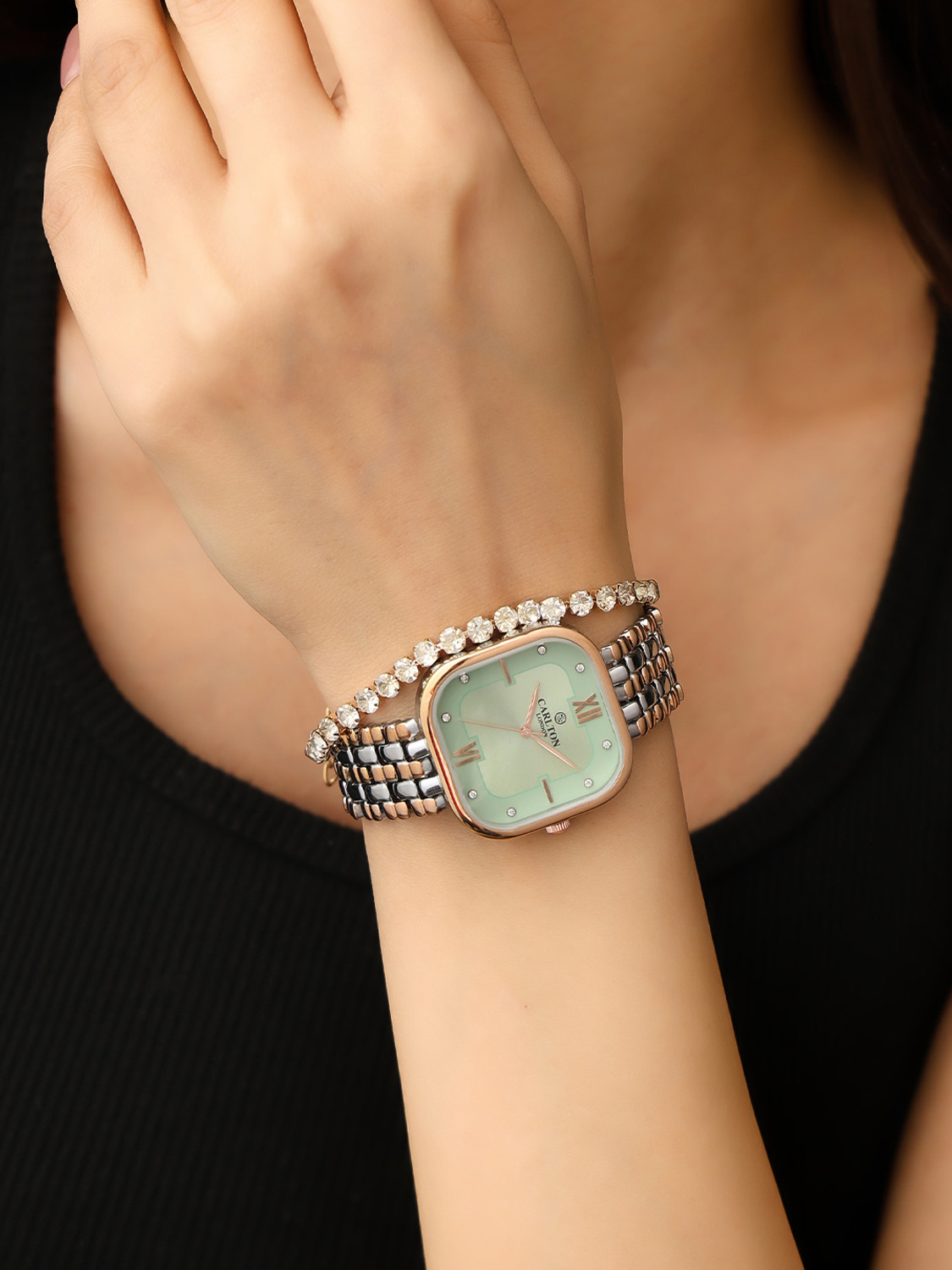 Image of CARLTON LONDON CLPLG107 Gift Set of Chelsea Mint Green Analog Watch - For Women