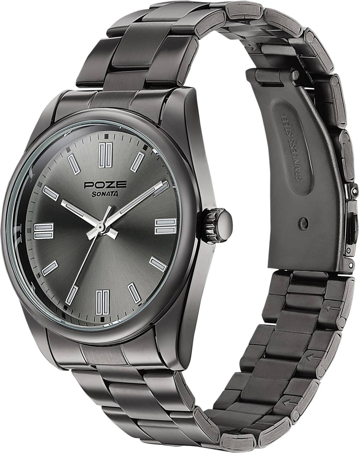 Sonata Poze 6 Graphite Groove Quartz Gun Dial Men's Watch - Image 3
