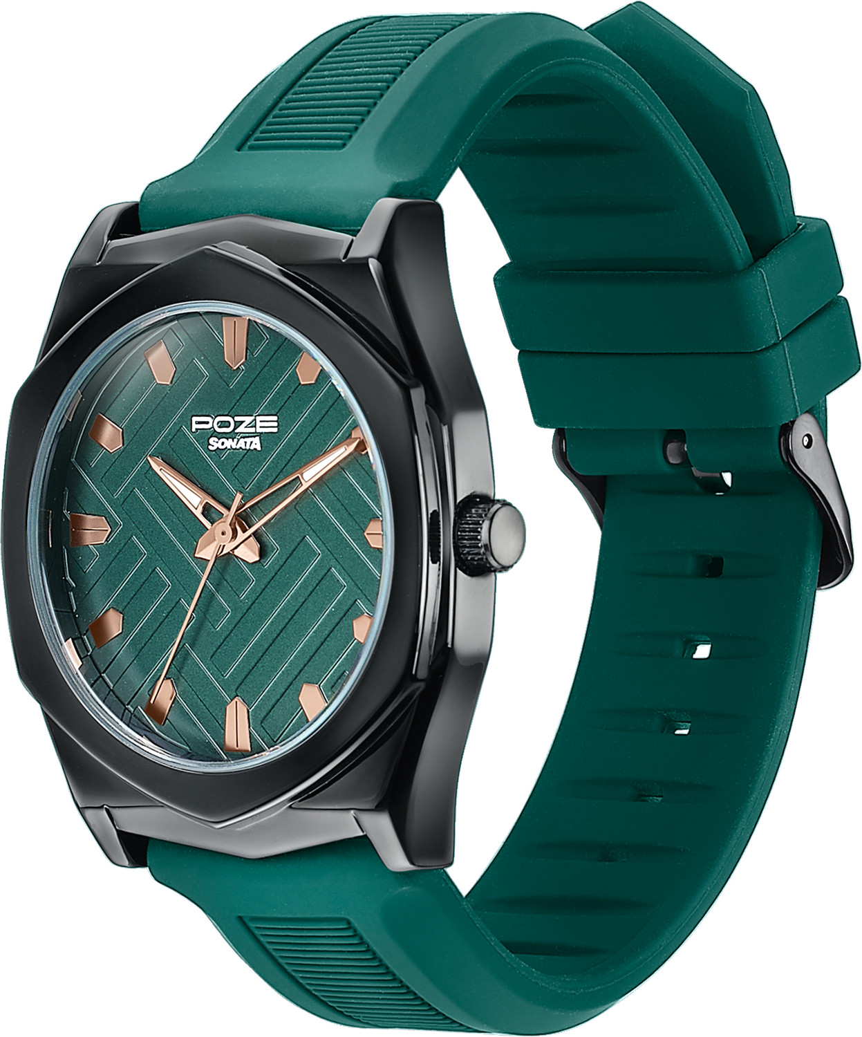 Image of SONATA Poze 8 Sonata Poze 8 Quartz Green Dial Green Silicon Strap Analog Watch - For Men