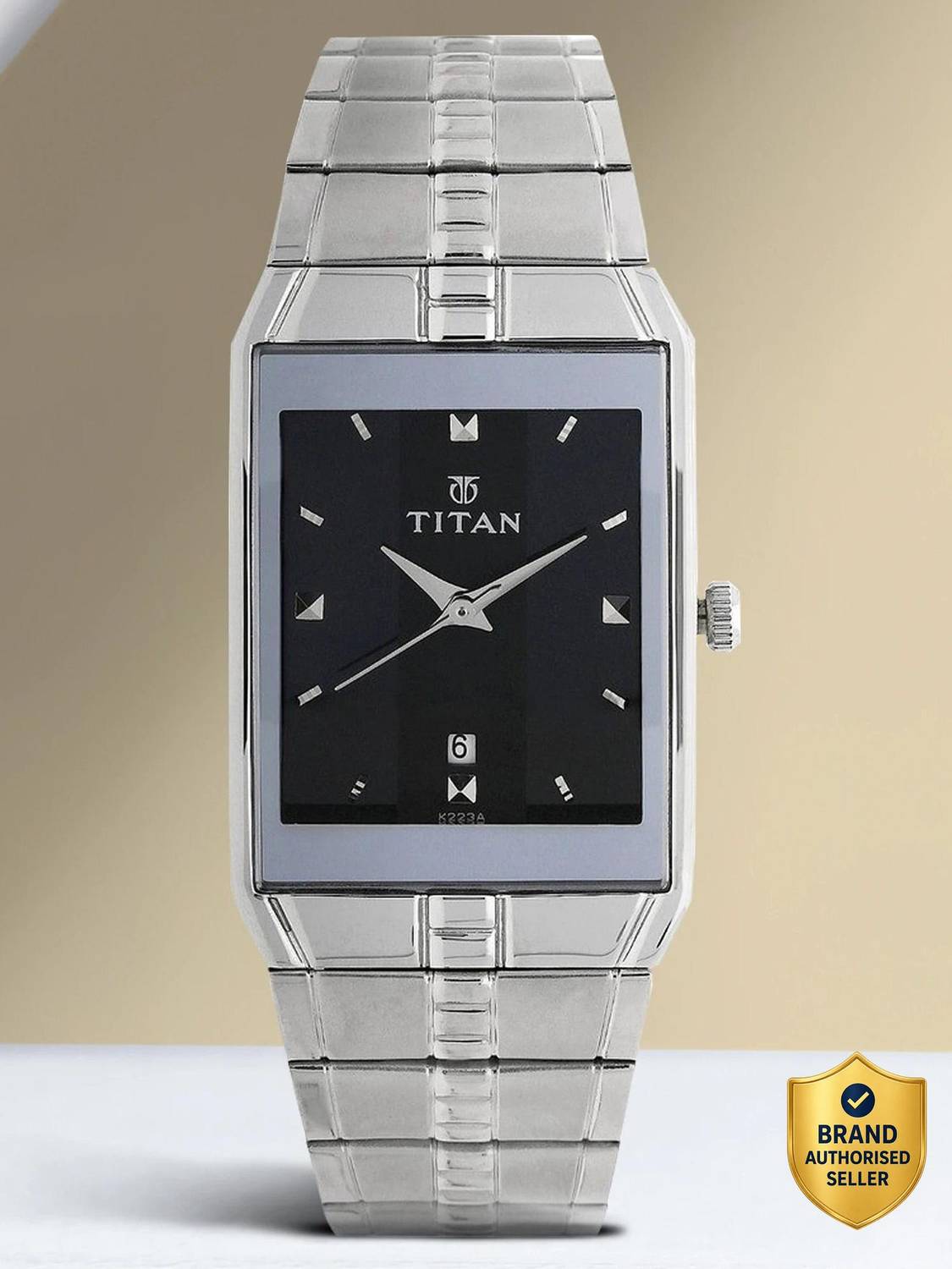 Titan Men's Analog Watch - Black Dial, Silver Steel Strap