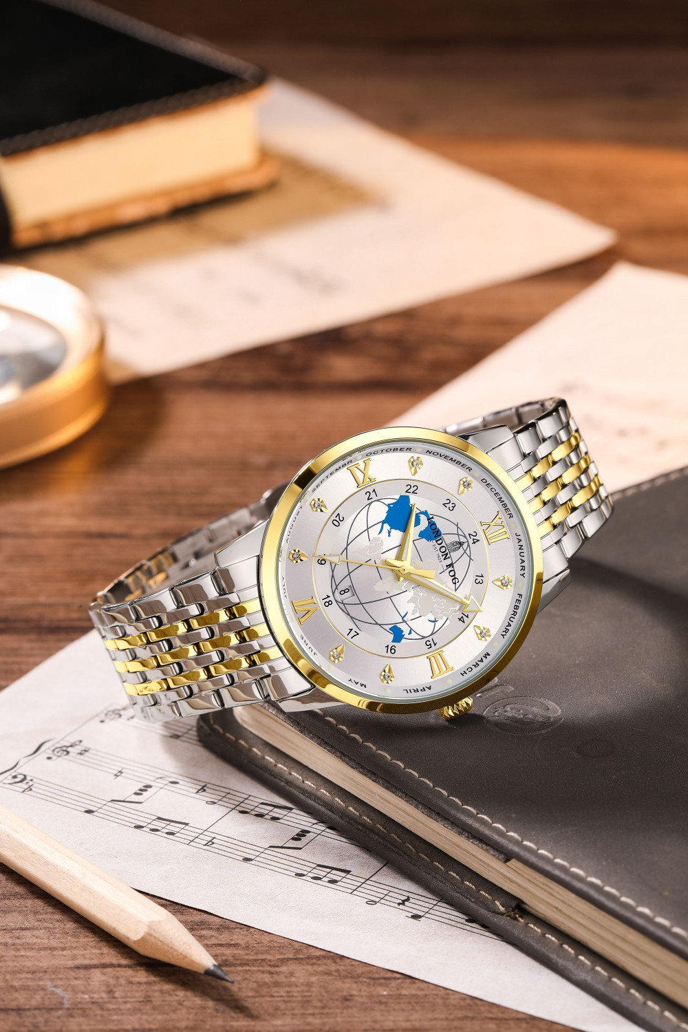 London Fog Baker Collection Silver Dial 2 Tone Silver & Gold Strap ...