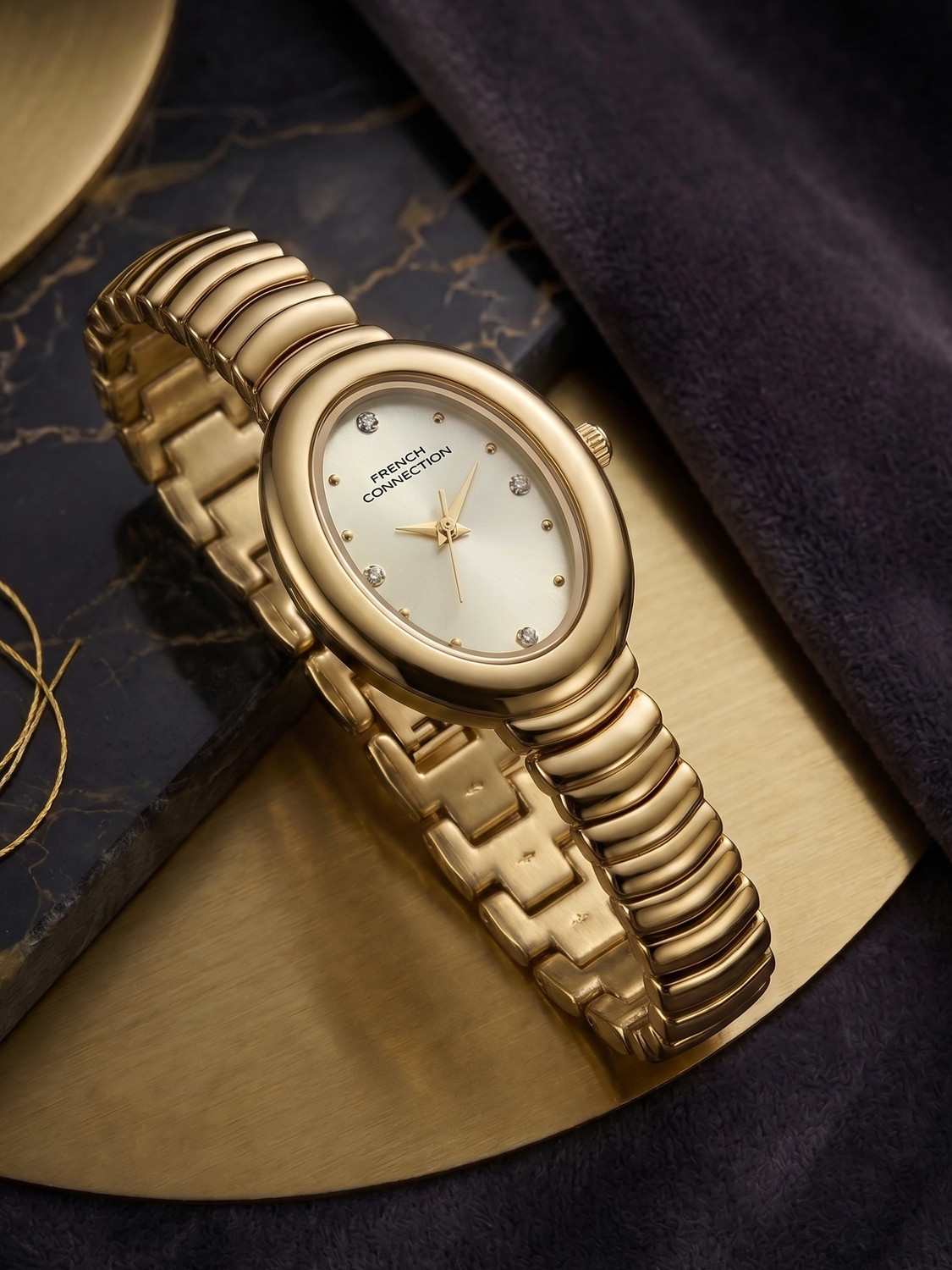 Image of French Connection FCUS008GM French Connection Gold Oval Quartz Analog Watch - For Women