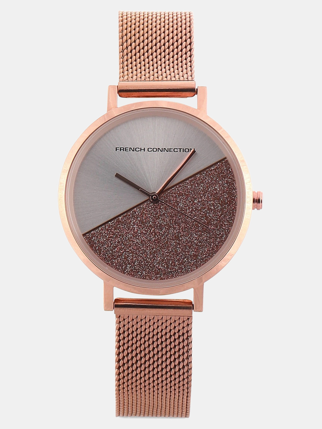 Image of French Connection Women's Analog Rose Gold Watch | Silver Sunray Round Dial Analog Watch - For Women