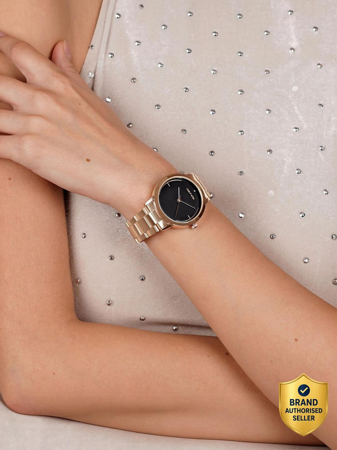 Image of Joker & Witch Luna Black Dial Rosegold Metallic Link Strap Round Analog Women's Watch Analog Watch - For Women