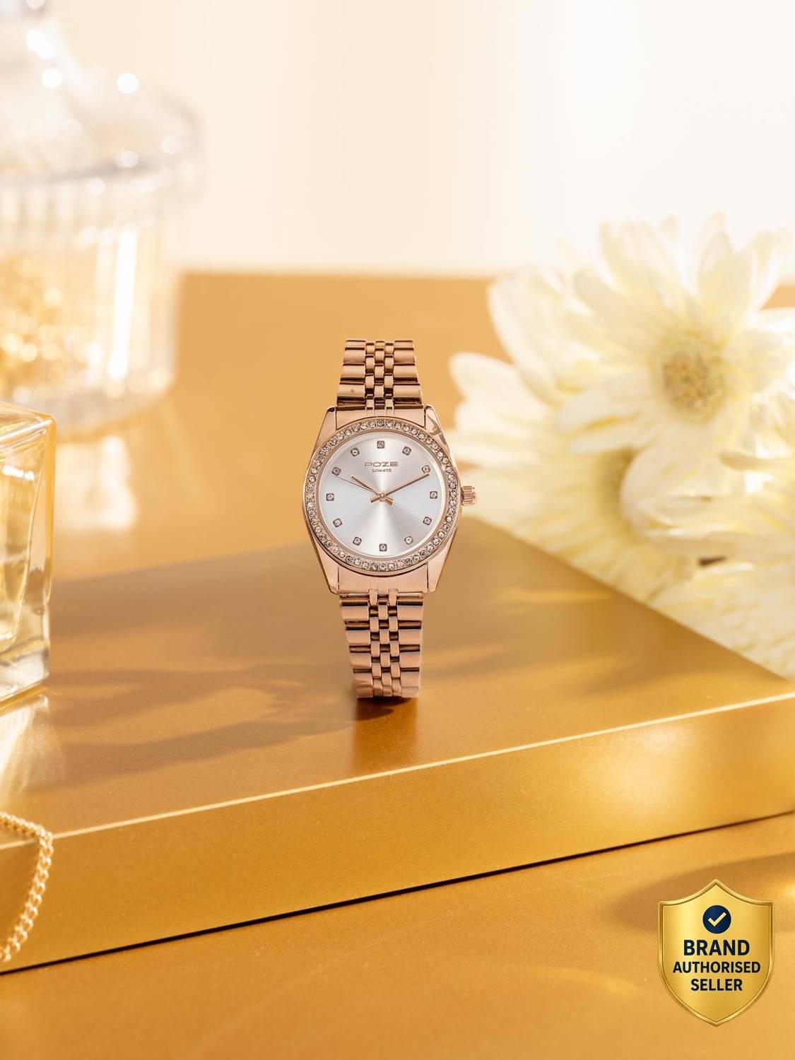 Sonata Poze Golden Hour Quartz Silver Round Dial Women's Watch