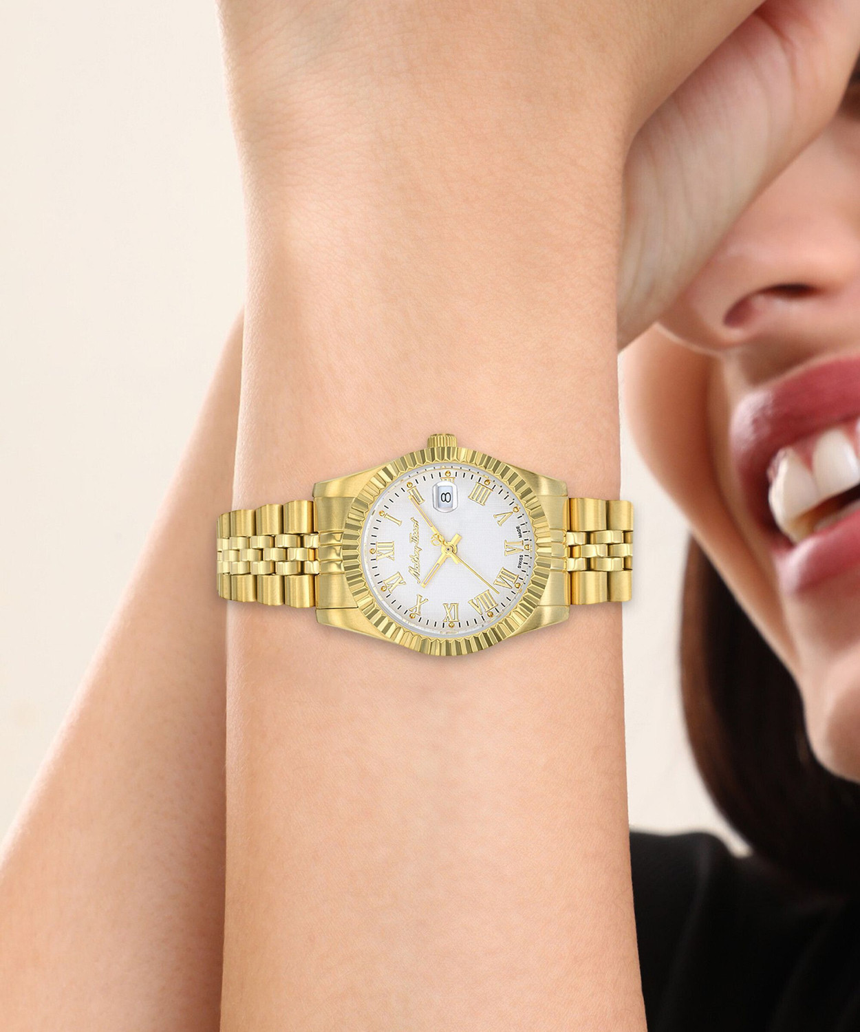 Image of Mathey-Tissot D810PBRI Iii Roman Swiss Made Silver Dial Analog Watch - For Women