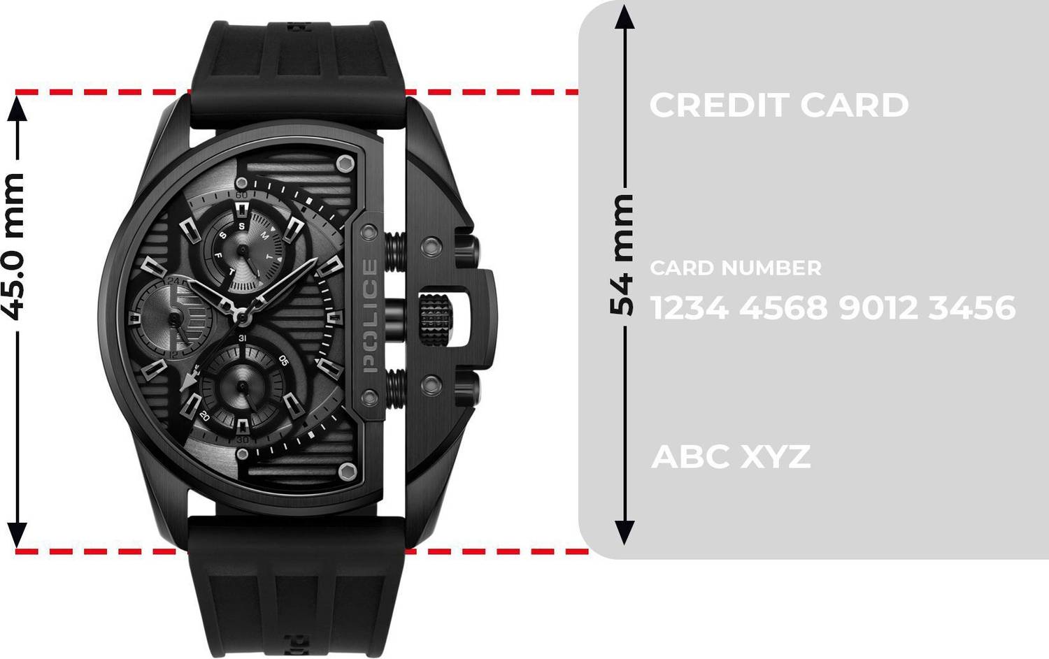 Police Multifunction Black Dial Black Silicone Strap Analog Watch - Image 4