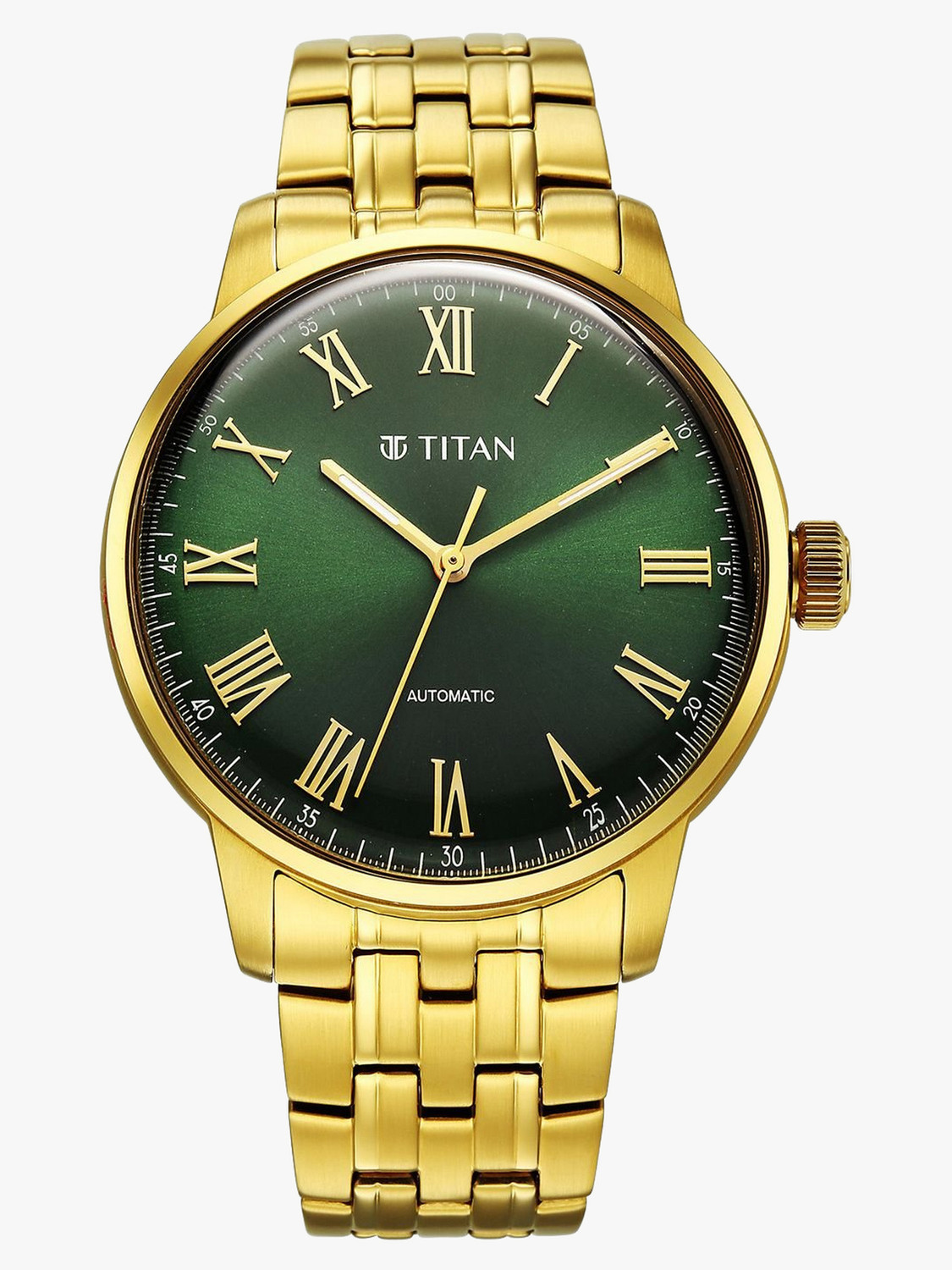 Image of Titan Aurelian Concealed Automatic Titan Aurelian Concealed Automatic Green Dial Roman Numerals SS Strap Analog Watch - For Men