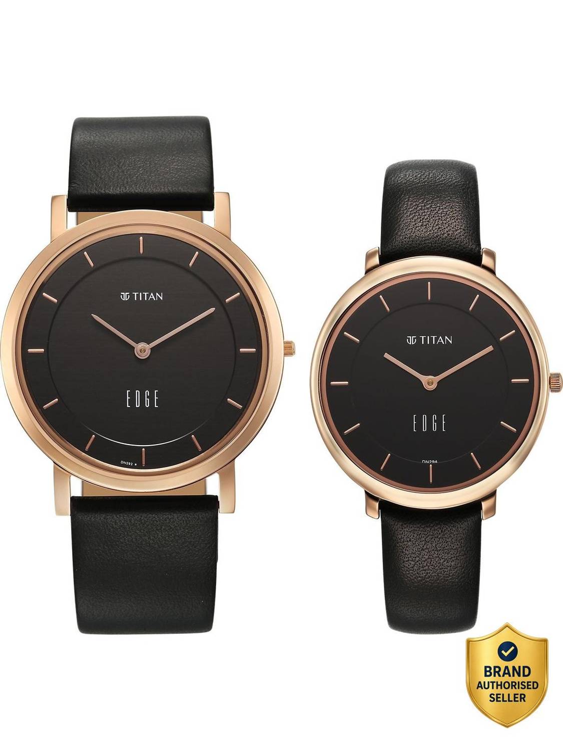 Titan Edge Pair Black Dial Black Leather Strap Couple Watch - Image 1