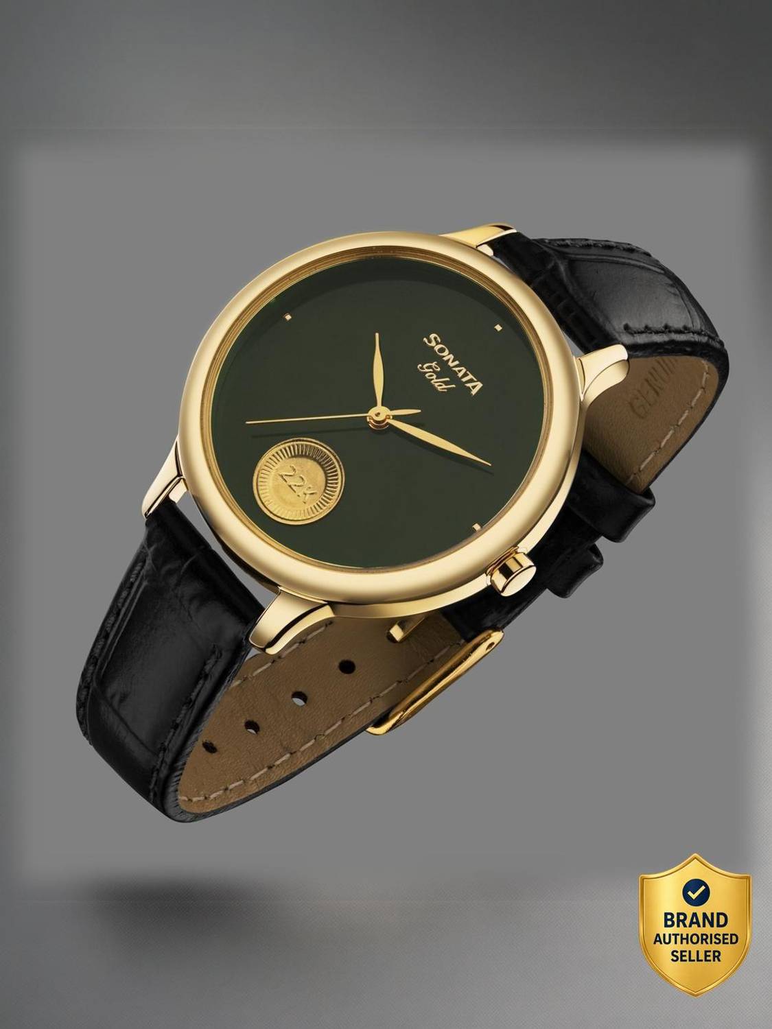 Sonata Gold AT 2026 Green Dial Analog Watch - Image 1