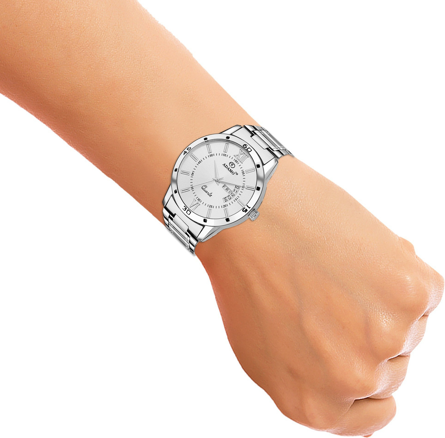 Image of ADAMO Designer wristwatch / watchs DAY AND DATE FUNCTIONING Silver Dial Round Shaped with Metal Chain Premium watch for Men and Women Analog Watch - For Men