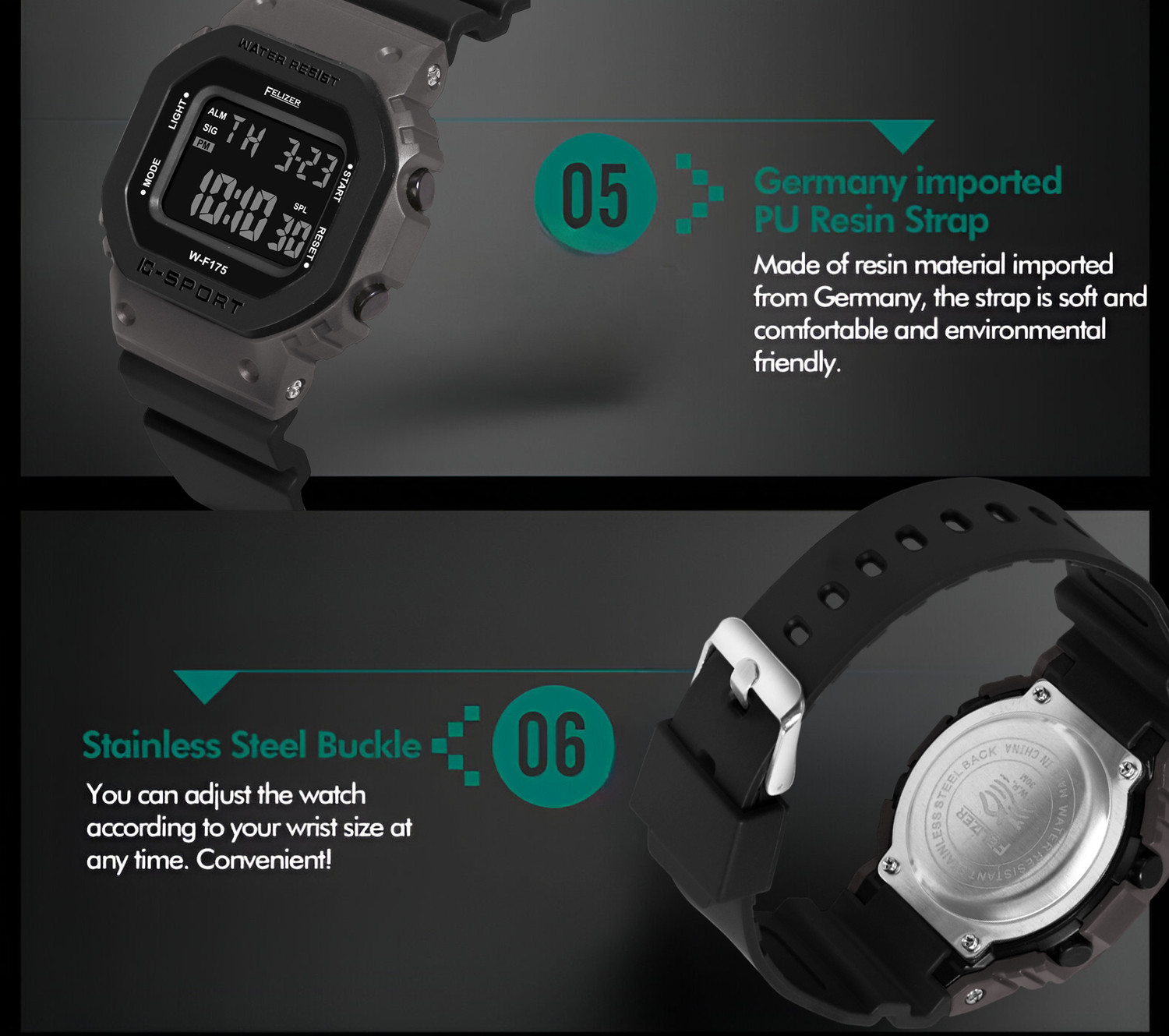 Image of Felizer Ultra Slim Square Digital Watch with Date Display Digital Watch - For Boys