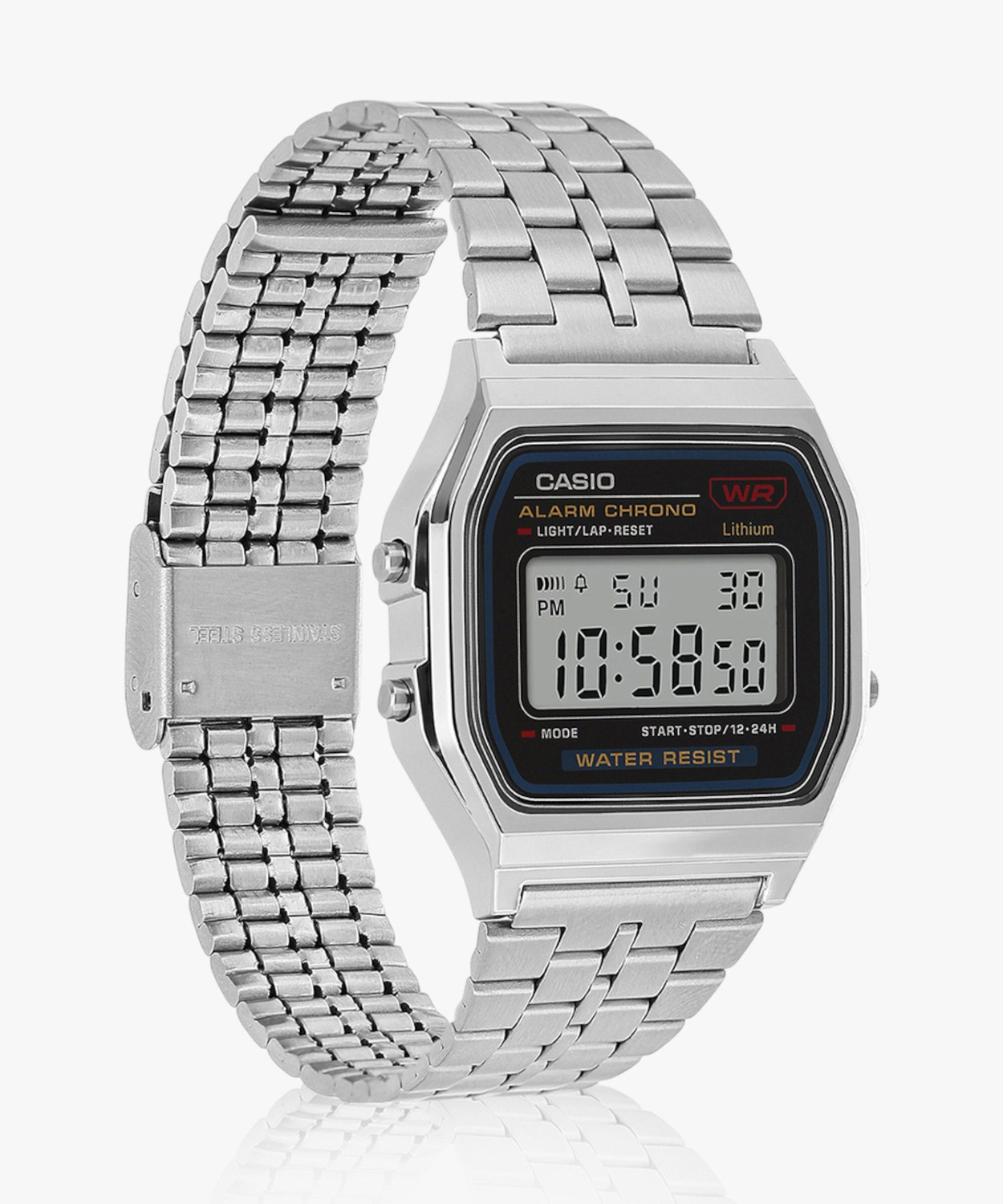 Image of CASIO A159WA-N1DF Vintage Black Dial Silver Stainless Steel Band Digital Watch - For Men & Women