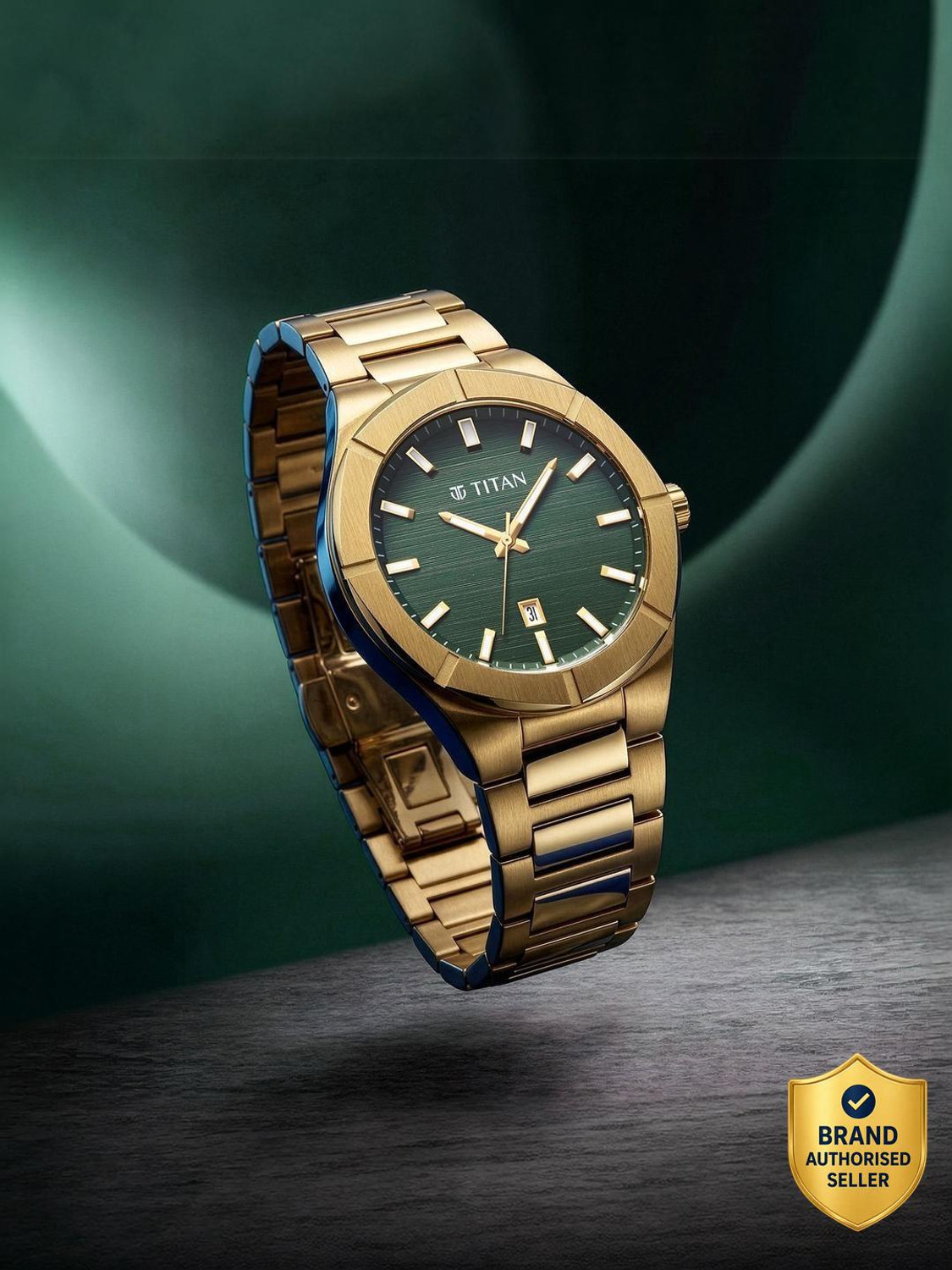 Image of Titan Regalia Marque Regalia Marque Analog with Green Dial Gold Strap Watch for Men Analog Watch - For Men