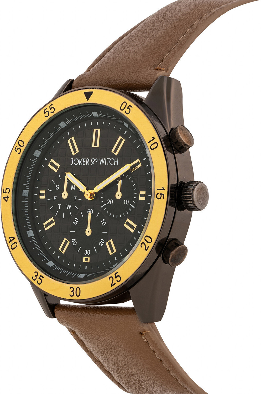 Image of Joker & Witch Joker & Witch Cobalt 44mm Charcoal Hydraulic Dial Brown PU Leather strap For Men Analog Watch - For Men