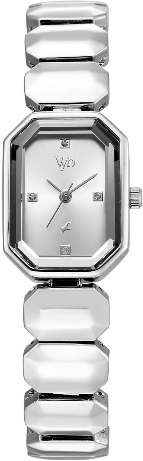 Image of Fastrack Vyb Celeste 3 Hands Silver Dial Steel Alloy Strap Analog Watch - For Girls FV60063SM01W