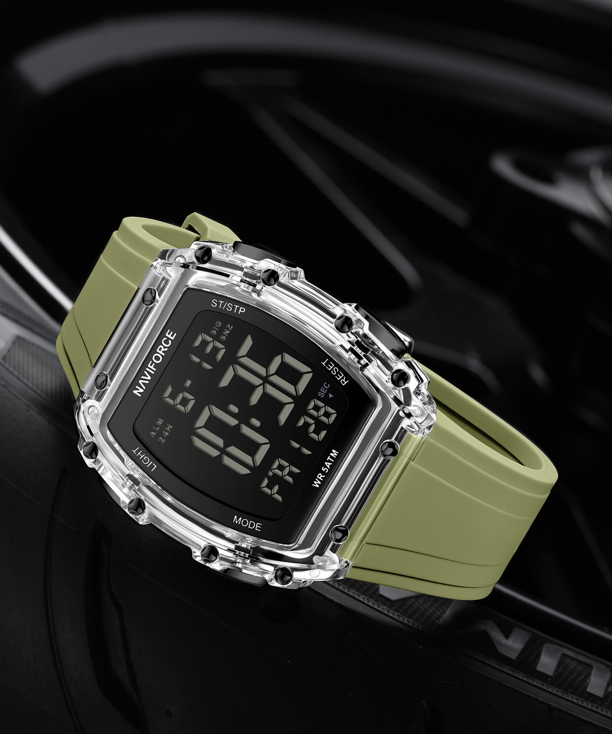 Image of NAVIFORCE NF6107 Transparent Barel Shaped Sports LCD Digital Date Silicone Strap Digital Watch - For Men