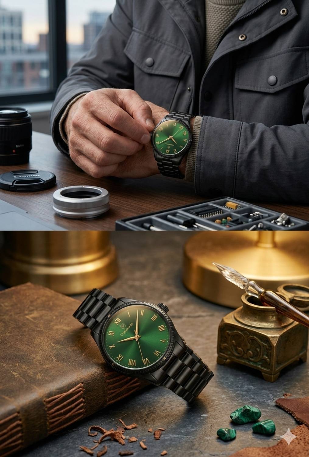 Chronorex Green Dial Roman Black Chain Watch for Men - Image 2