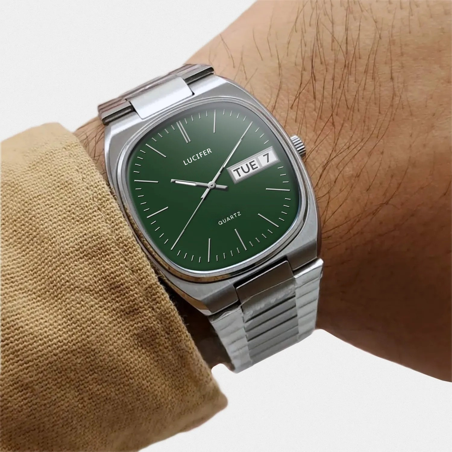 Image of Lucifer Premium Stainless Steel Men's Watch | Adjustable Lock | Day Date Display Analog Watch - For Men LFRM0032 GREEN